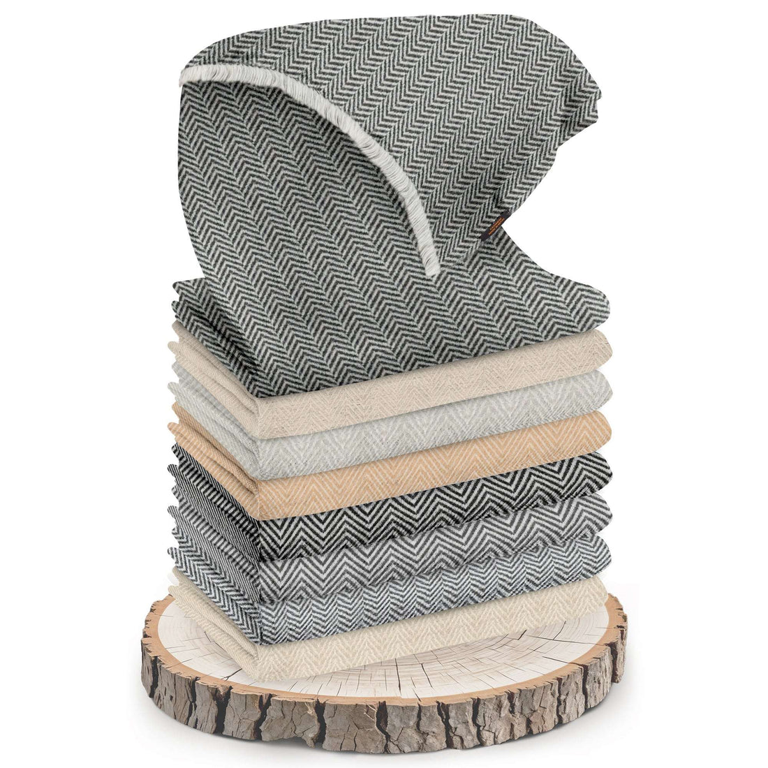 Sciarpa in cashmere grigia con motivo a piccola spina di pesce