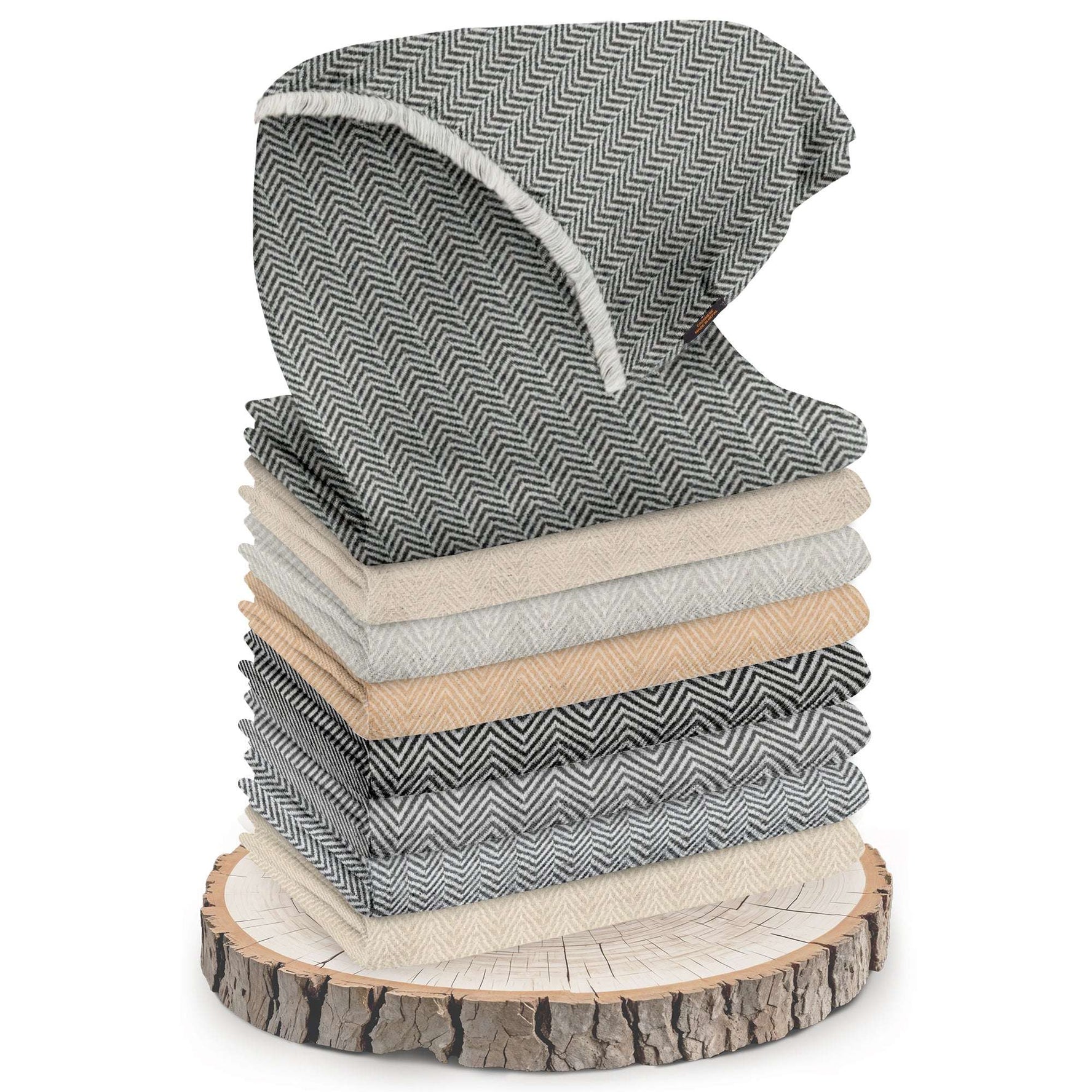 Sciarpa in cashmere grigia con motivo a piccola spina di pesce