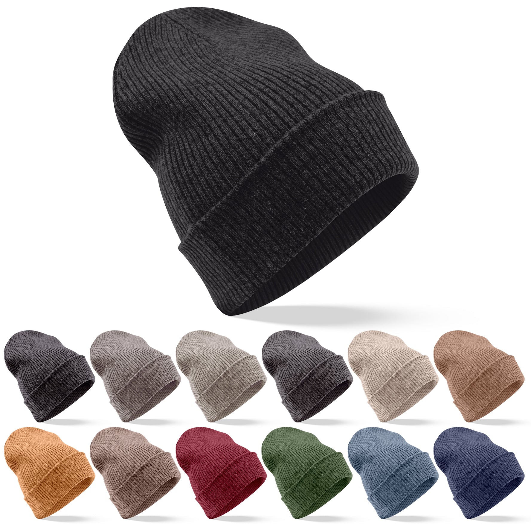 Berretto in cashmere a coste con polsino - nero 