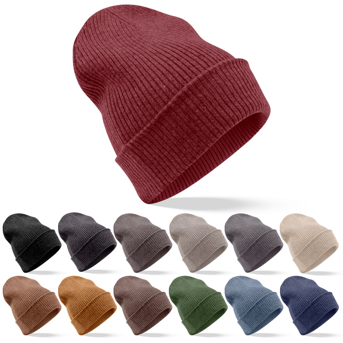 Berretto in cashmere a coste con risvolto - rosso scuro 