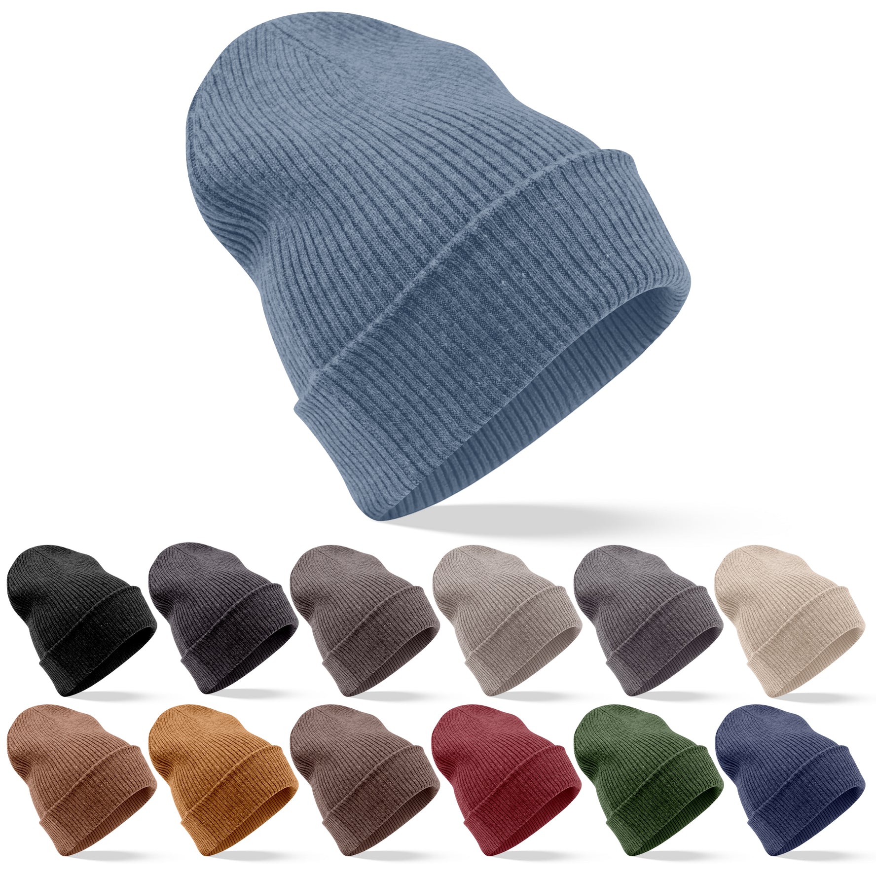 Cappello in cashmere a coste con risvolto blu 