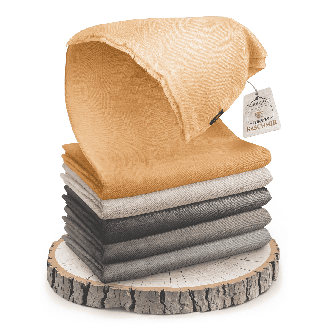 Coperta in cashmere marrone con pregiato motivo a spina di pesce
