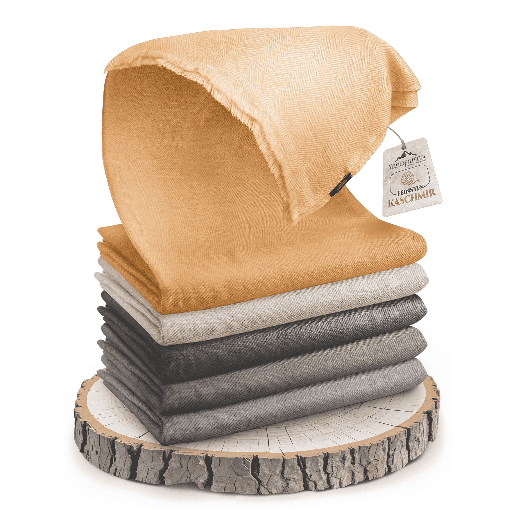 Coperta in cashmere marrone con pregiato motivo a spina di pesce