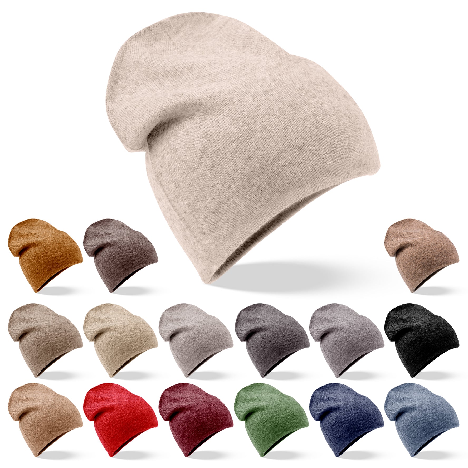 Cappello in cashmere berretto liscio bianco-grigio