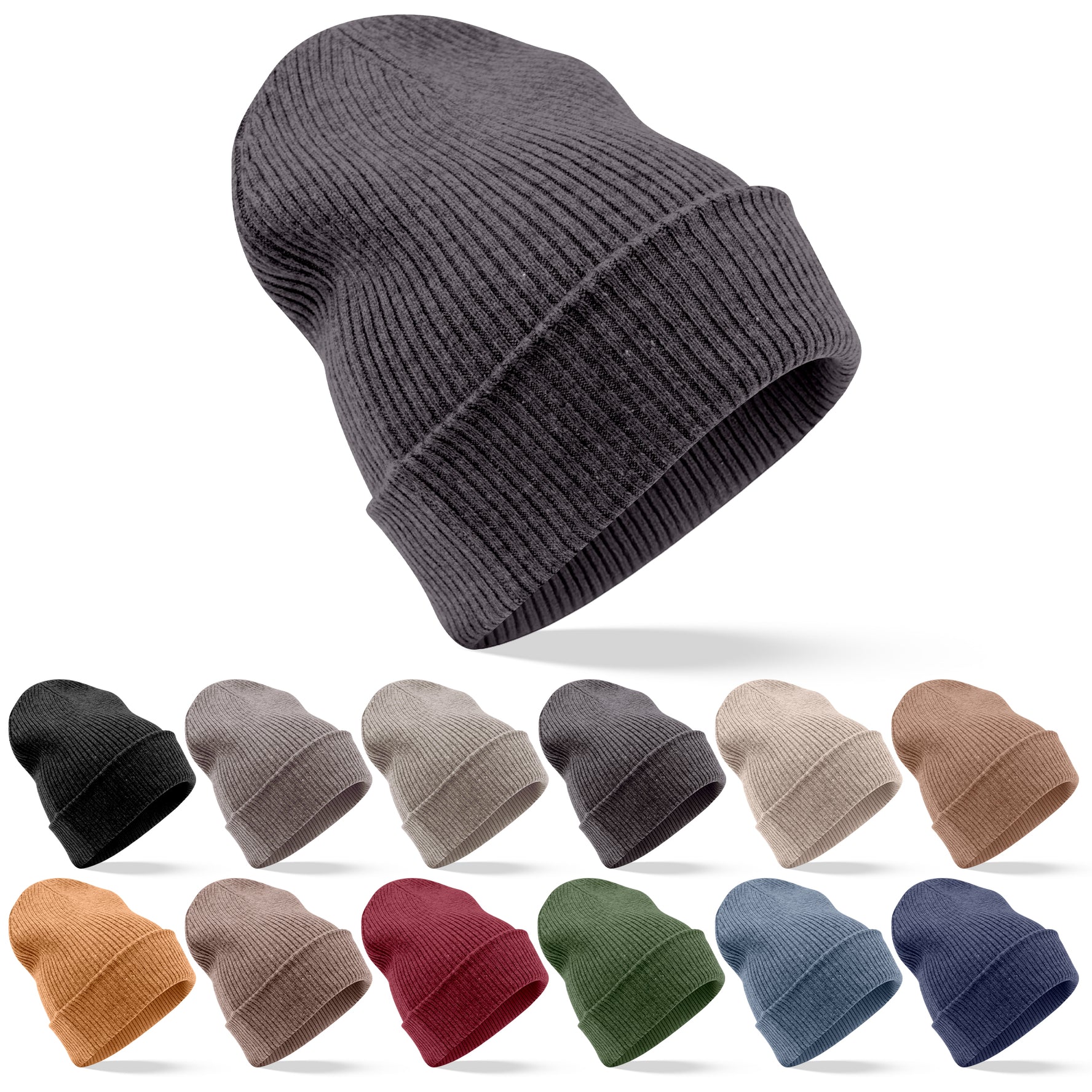 Cappello in cashmere a coste con polsino nero grigio 