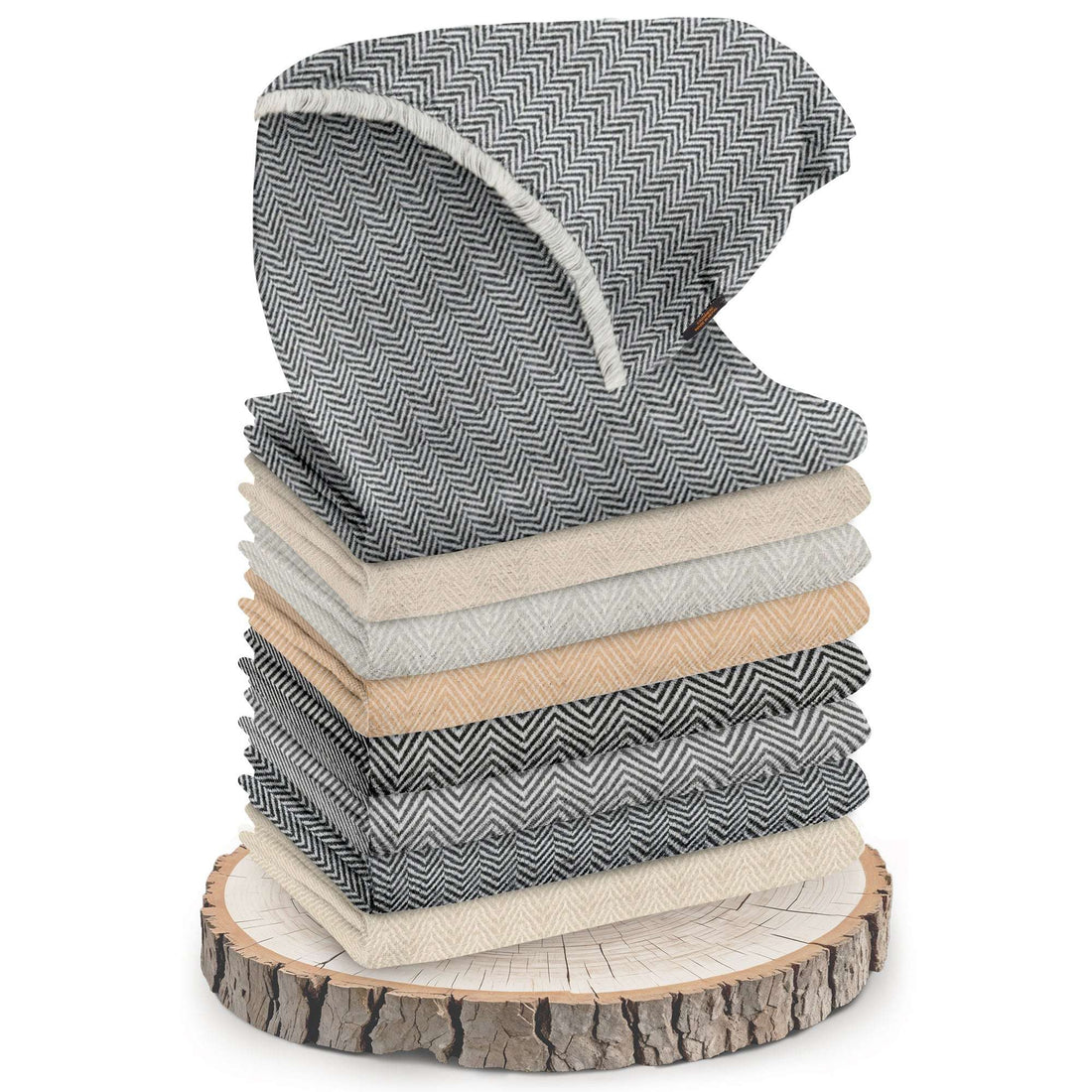 Sciarpa in cashmere grigio chiaro con piccolo motivo a spina di pesce