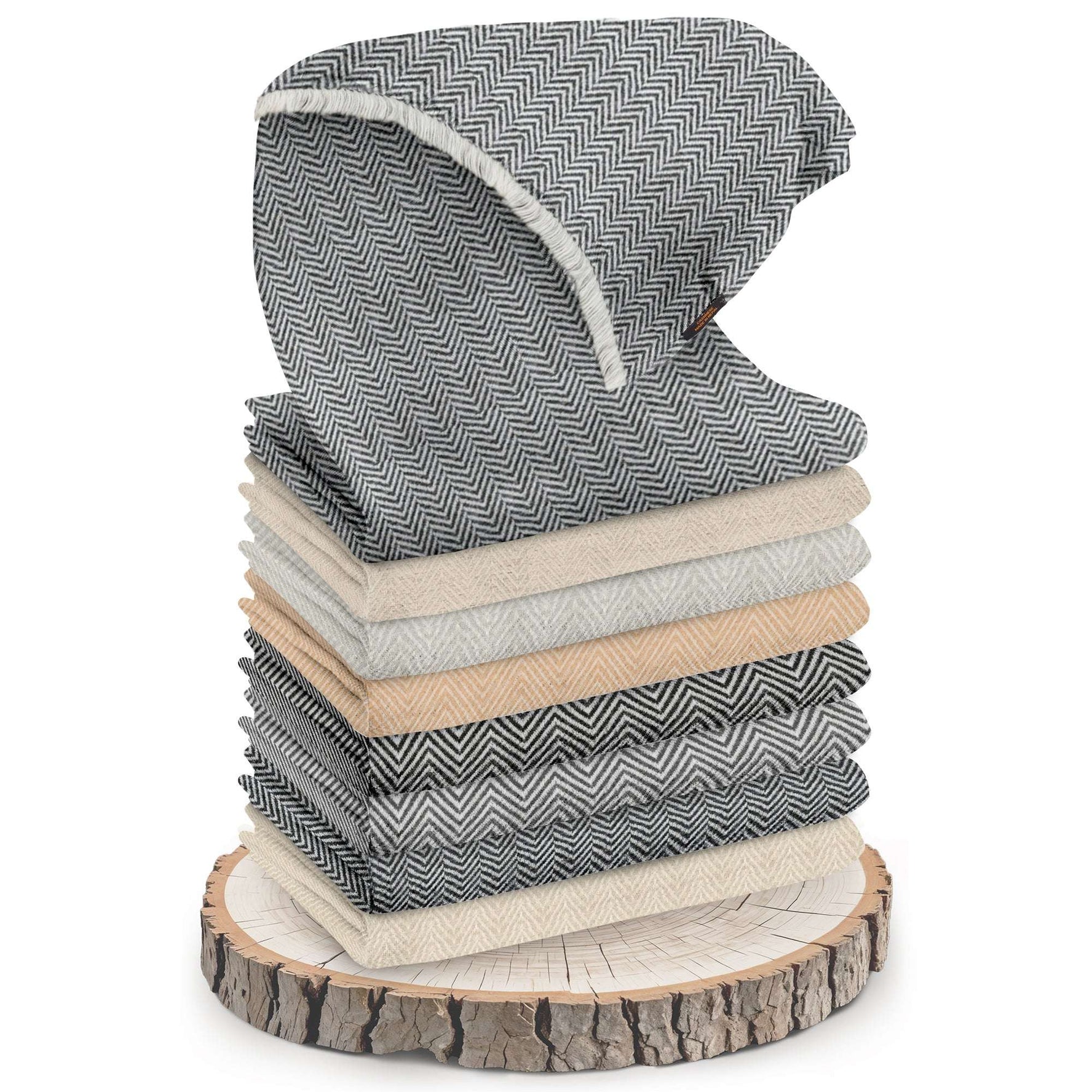 Sciarpa in cashmere grigio chiaro con piccolo motivo a spina di pesce