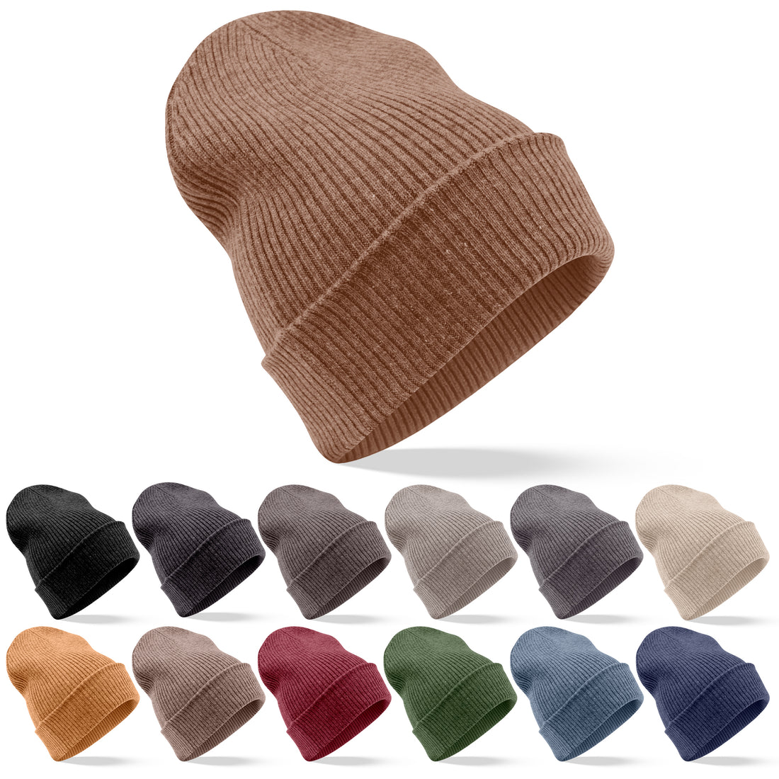 Cappello berretto in cashmere a coste con risvolto marrone 