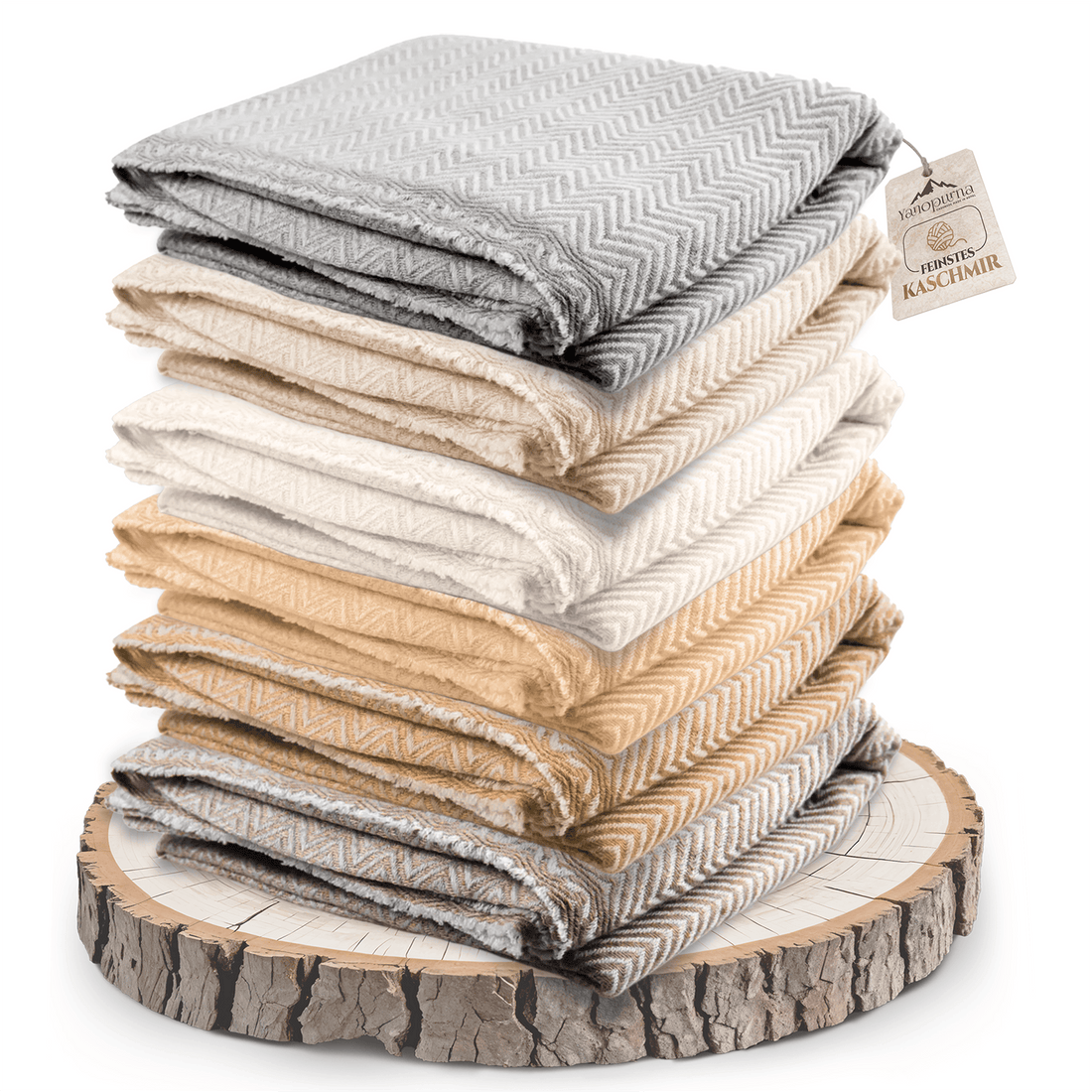 Coperta in cashmere grigio con motivo a grande spina di pesce