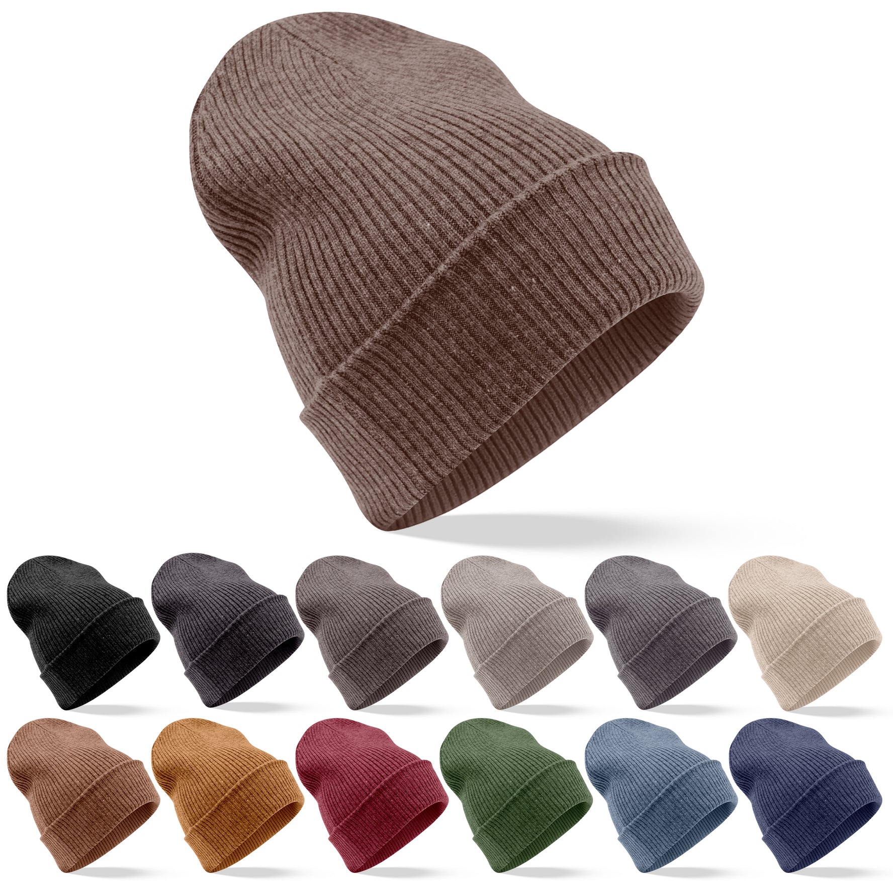 Berretto in cashmere a coste con risvolto - marrone scuro 