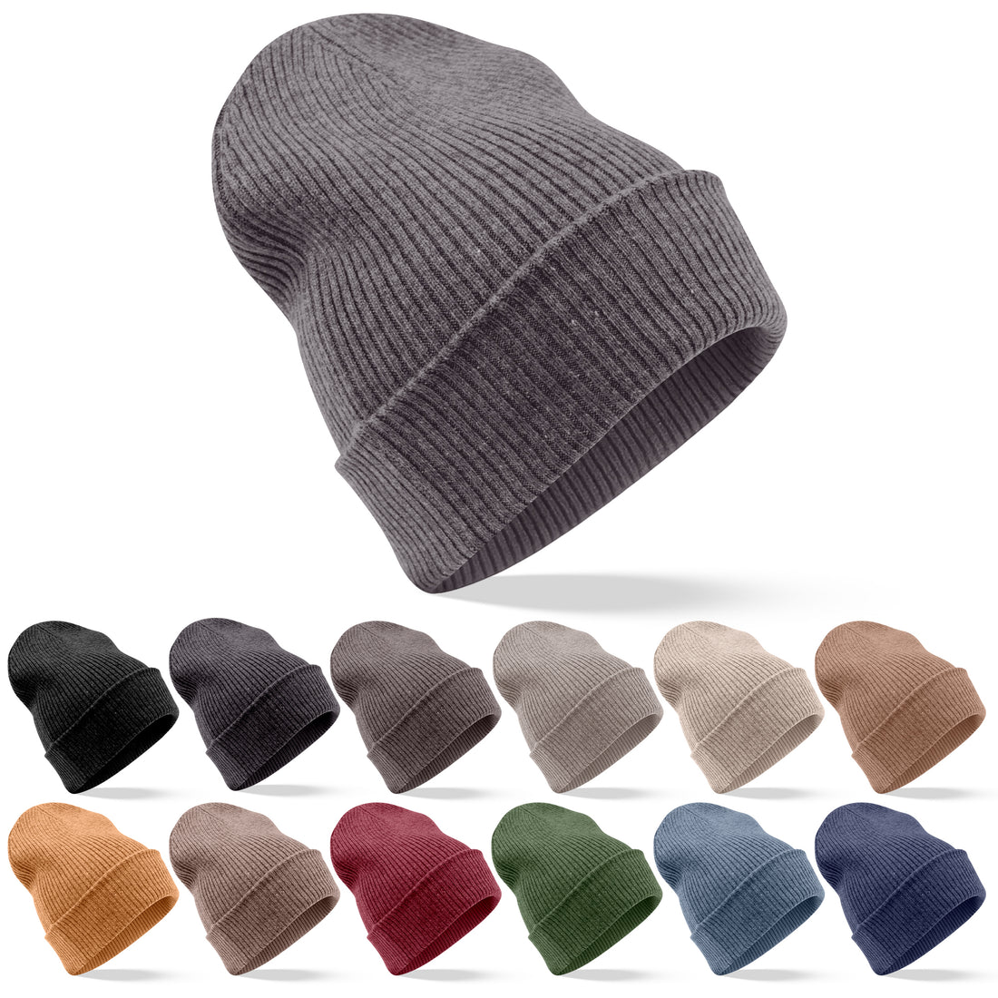Berretto in cashmere a coste con risvolto - grigio scuro 