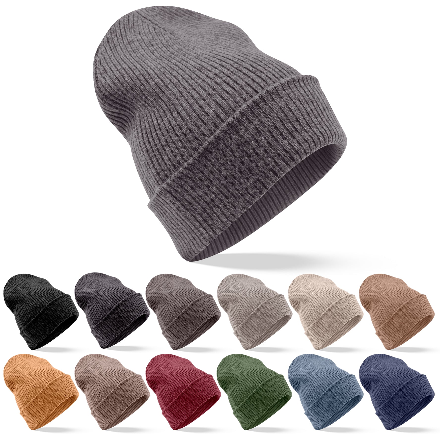 Berretto in cashmere a coste con risvolto - grigio scuro 