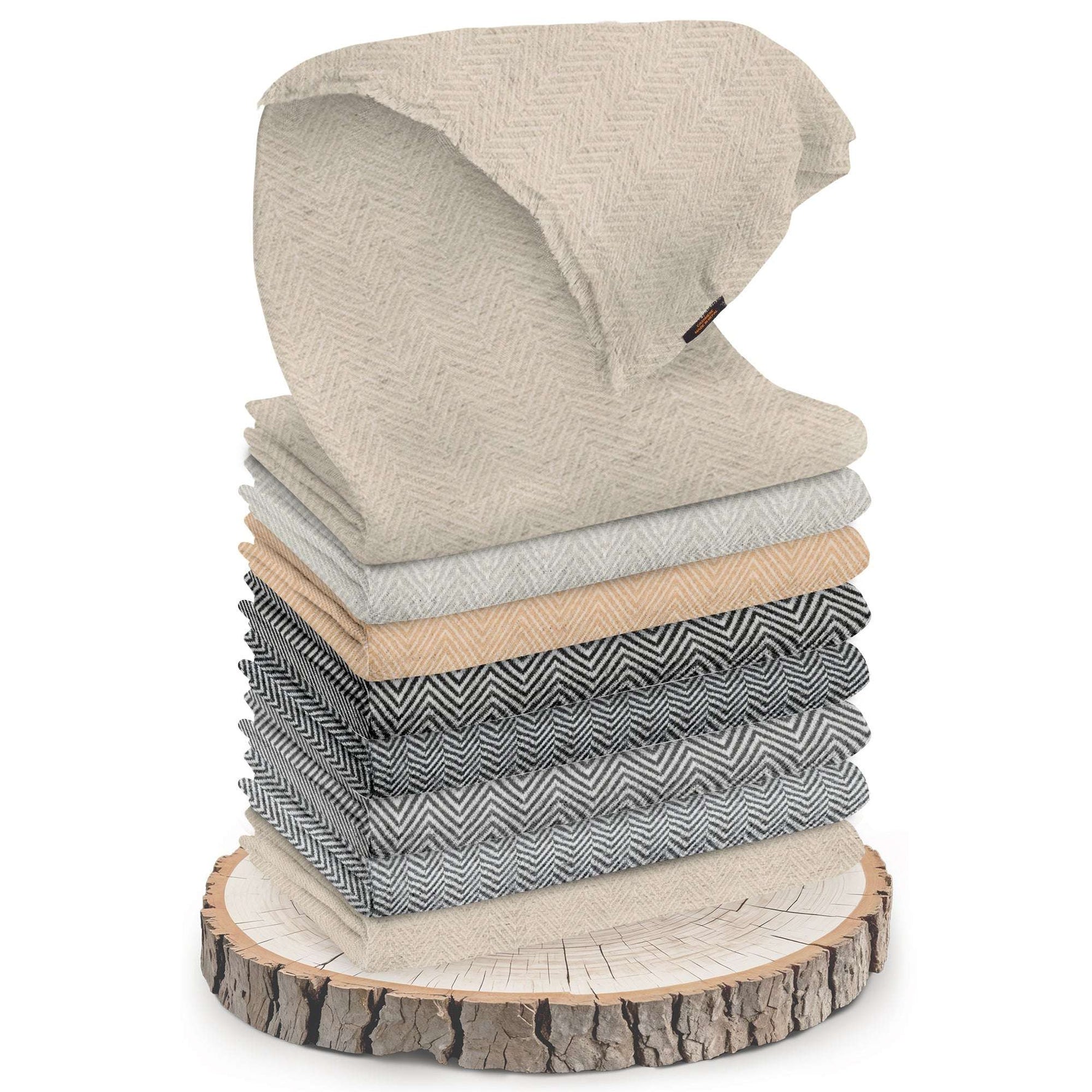 Sciarpa in cashmere bianco-grigio con motivo spinato di media grandezza