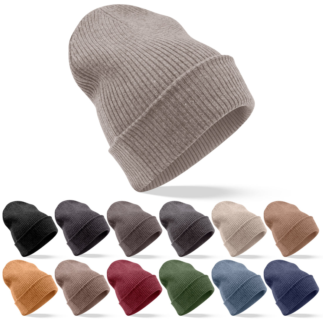Berretto in cashmere a coste con risvolto - grigio chiaro 