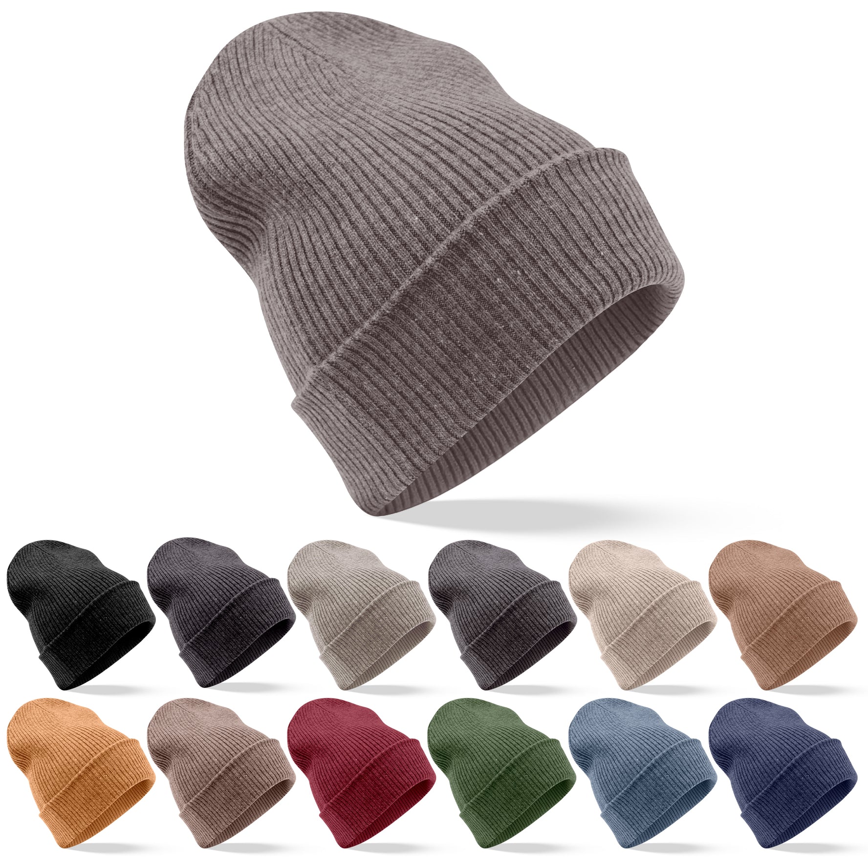 Berretto in cashmere a coste con risvolto - grigio 
