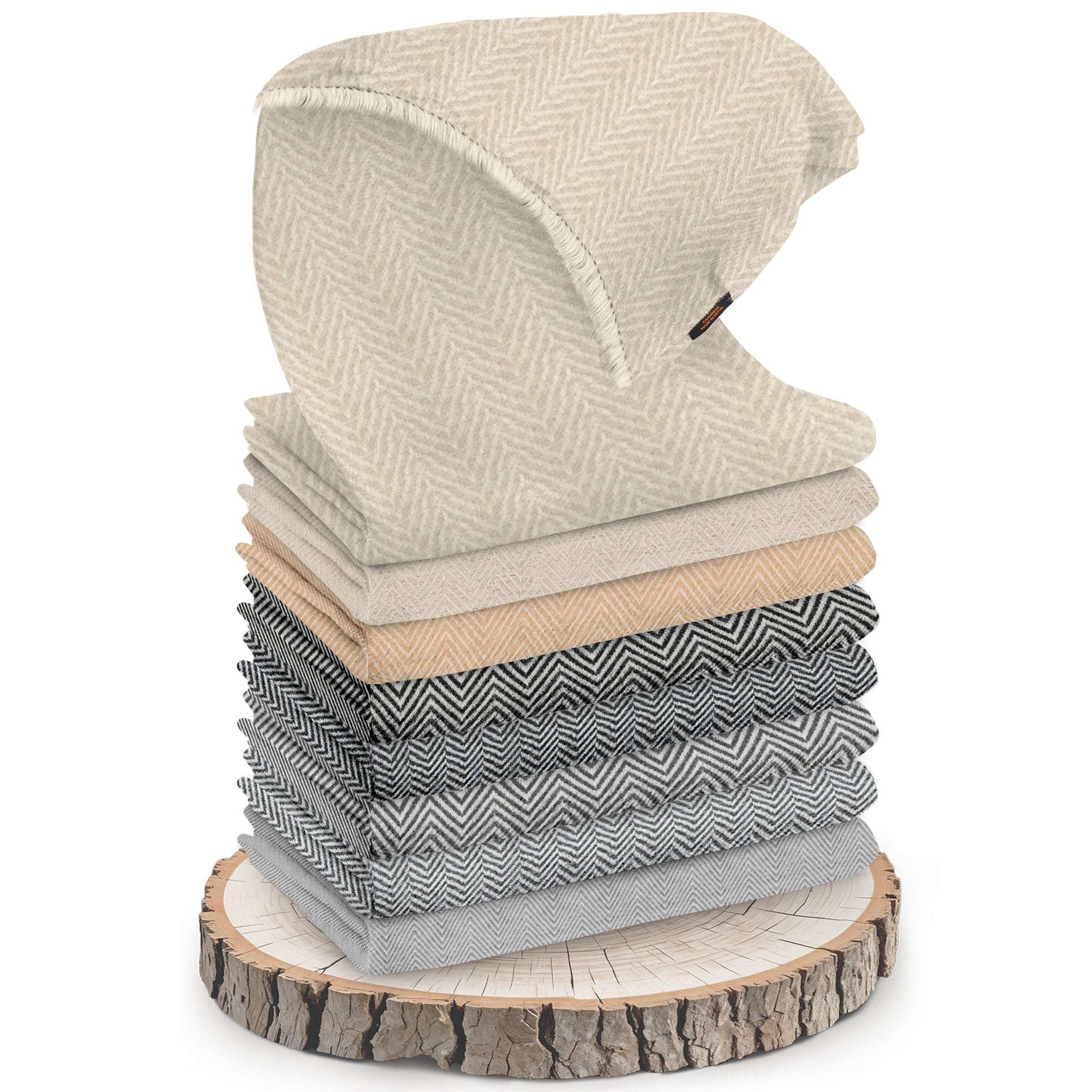Sciarpa in cashmere bianco con motivo a spina di pesce di media dimensione