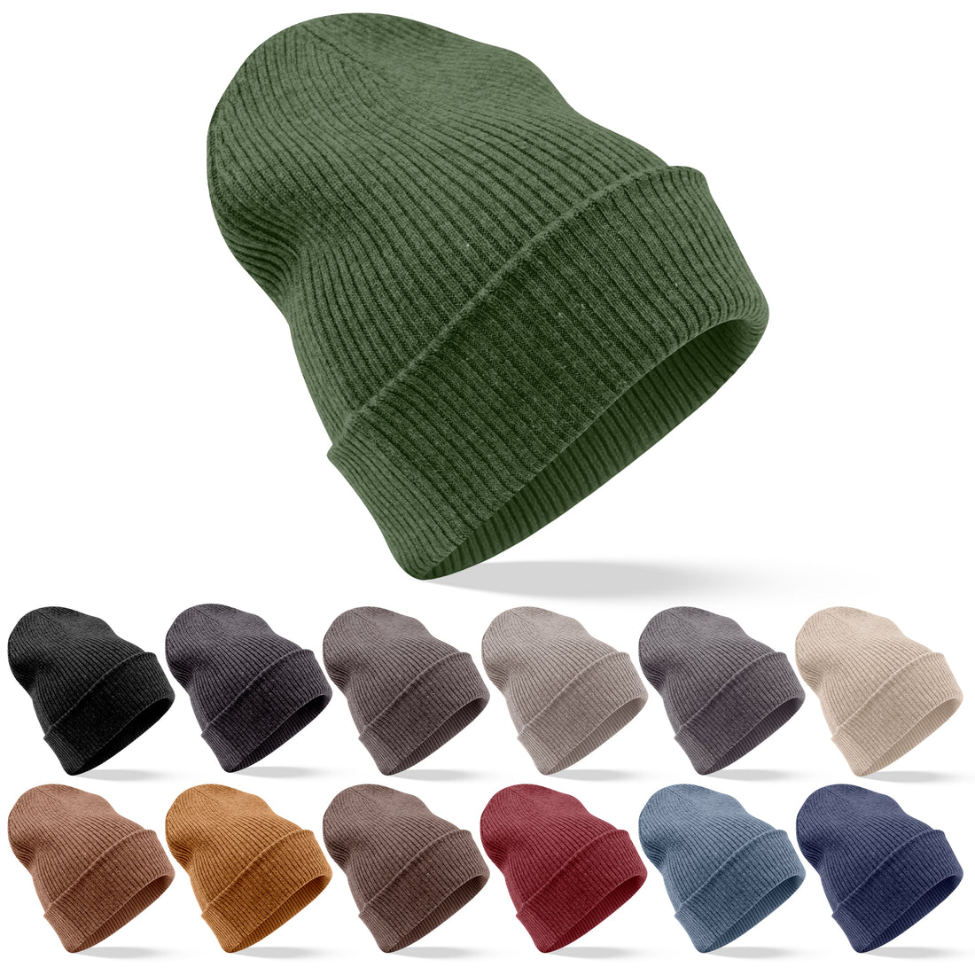 Berretto in cashmere a coste con risvolto - verde scuro 