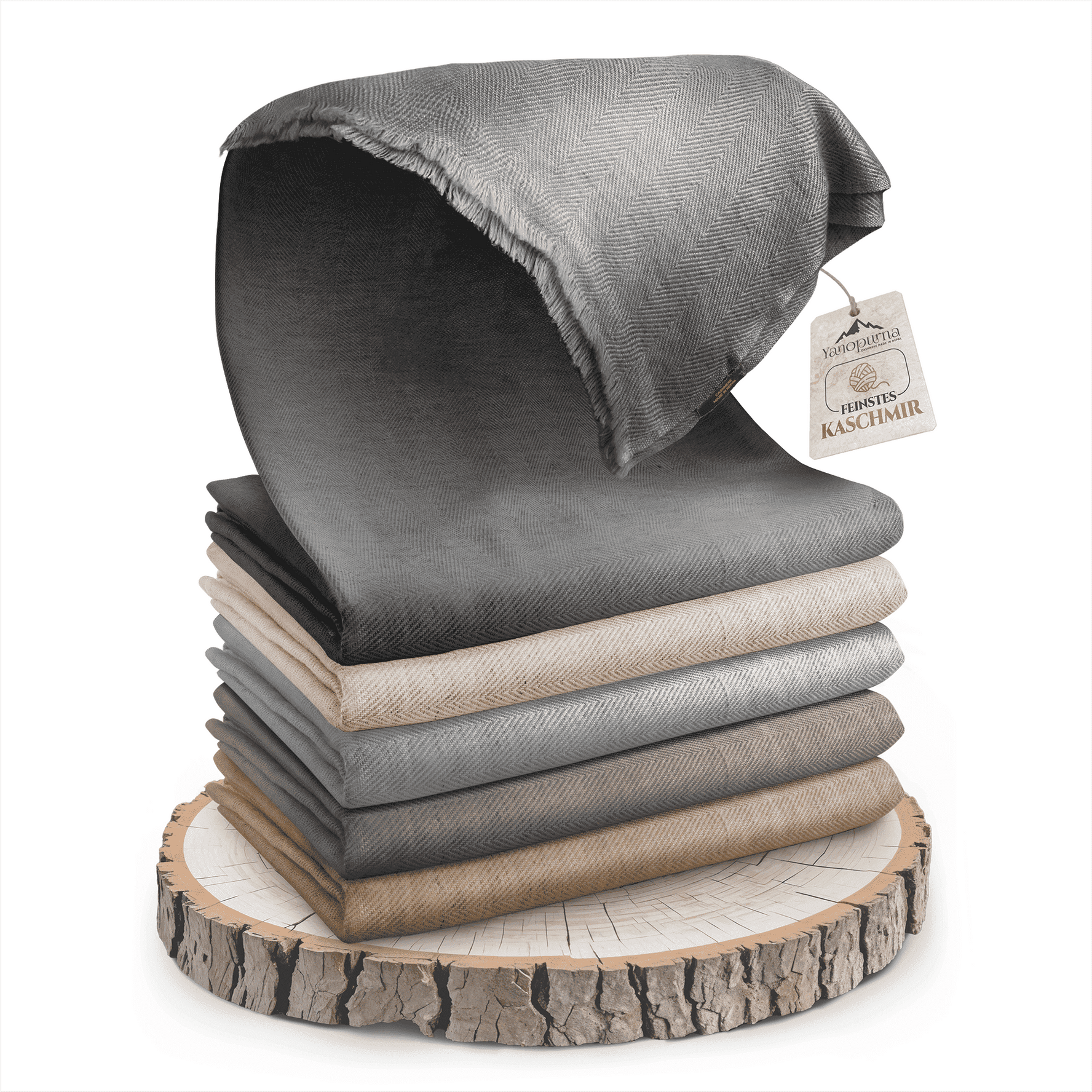 Coperta in cashmere grigio con pregiato motivo a spina di pesce
