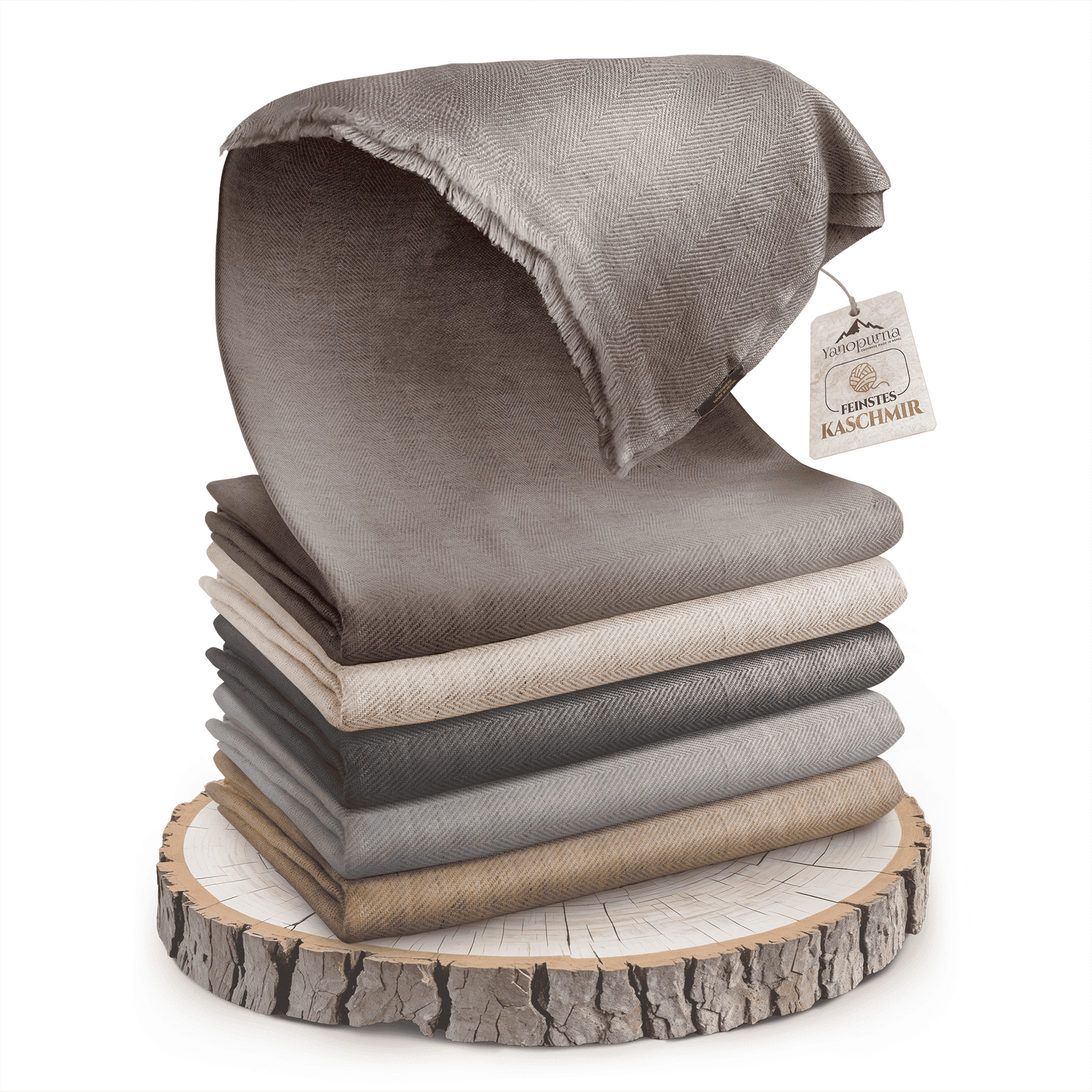 Coperta in cashmere grigio-marrone con pregiato motivo a spina di pesce
