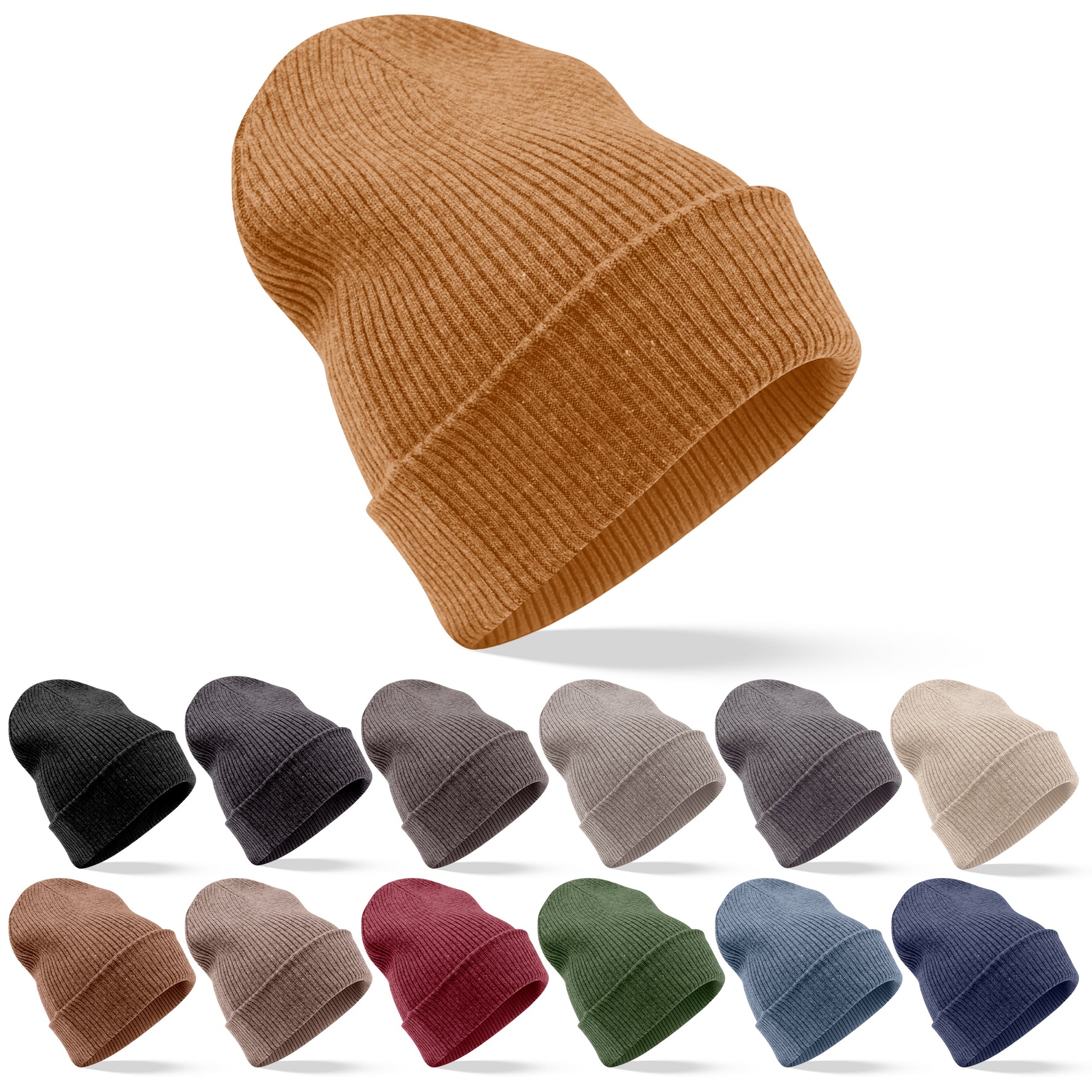 Berretto in cashmere a coste con risvolto - marrone chiaro 