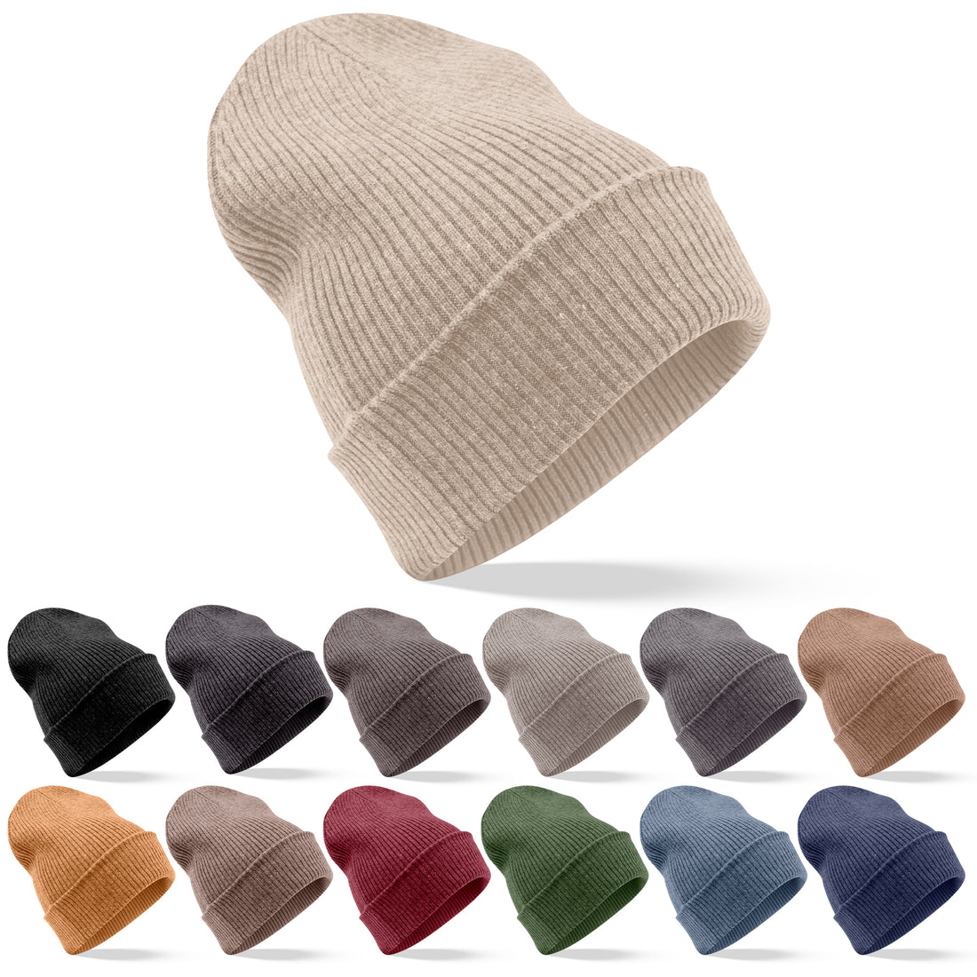 Berretto in cashmere a coste con risvolto - bianco grigio 