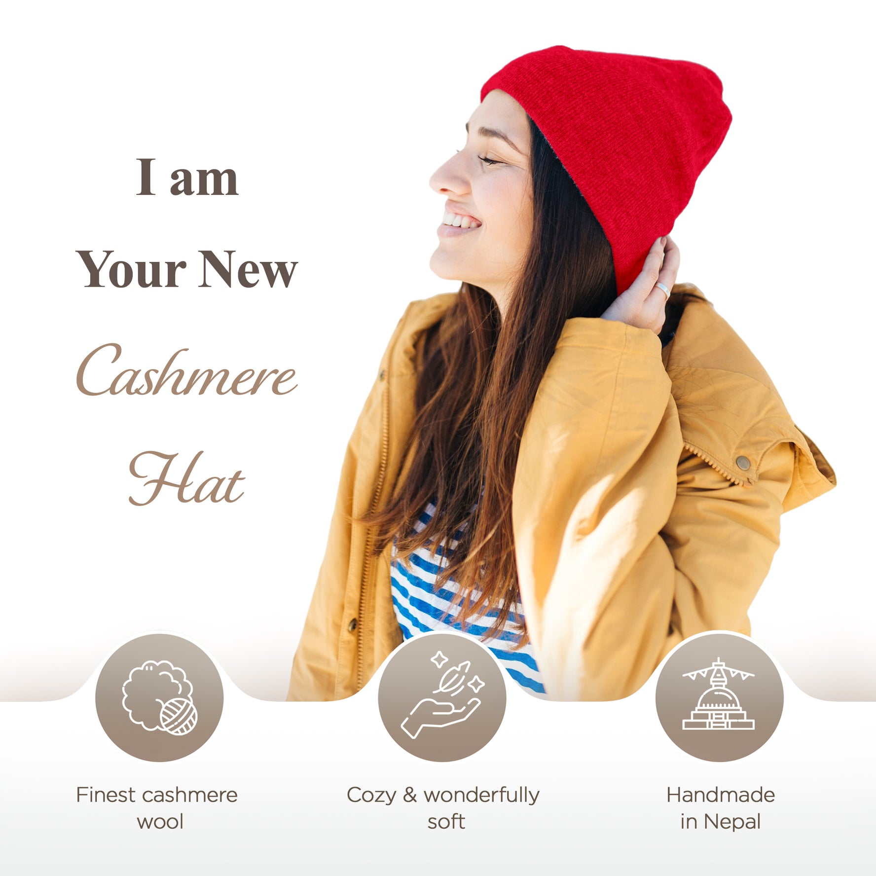 Cappello in cashmere berretto liscio rosso