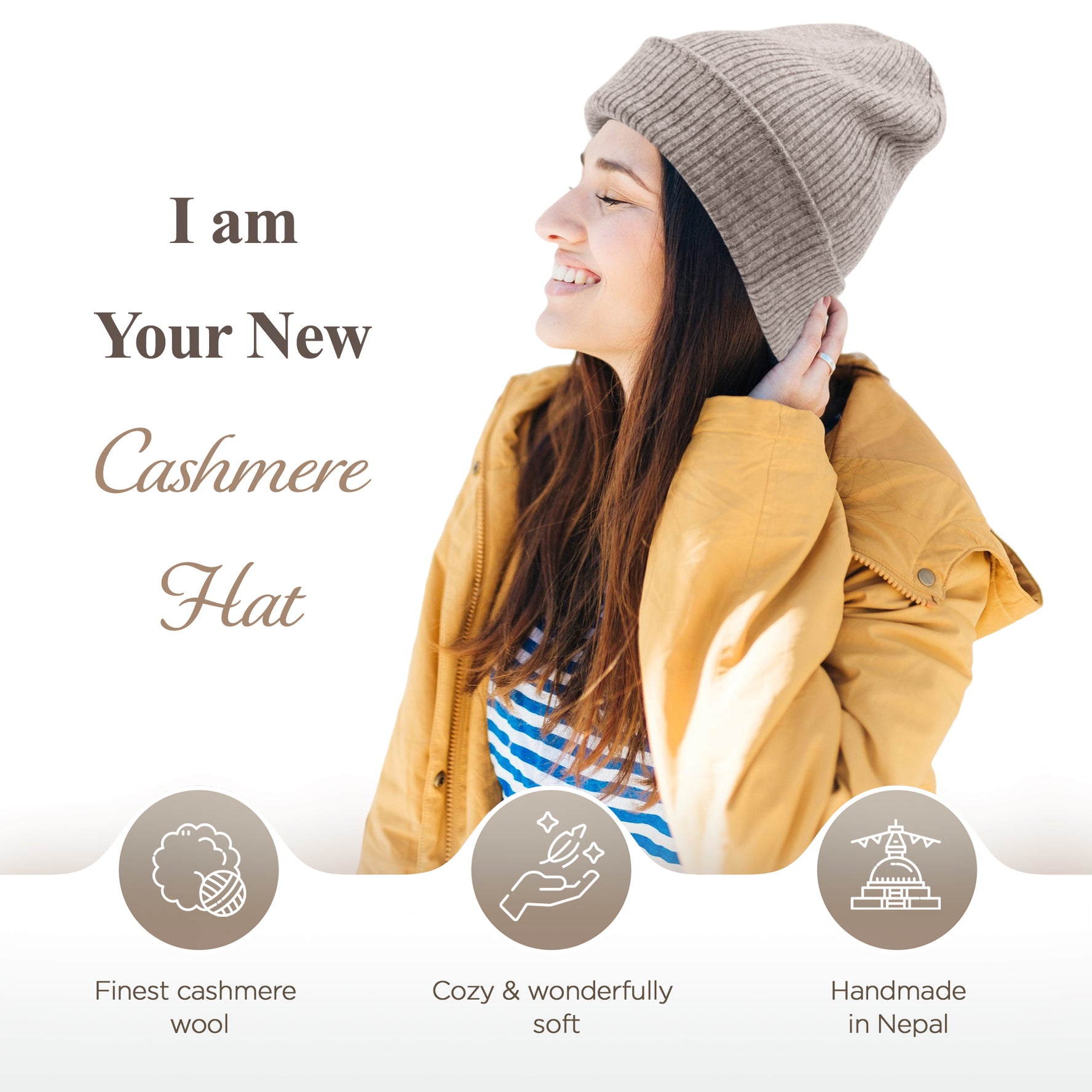 Berretto in cashmere a coste con risvolto - grigio chiaro 