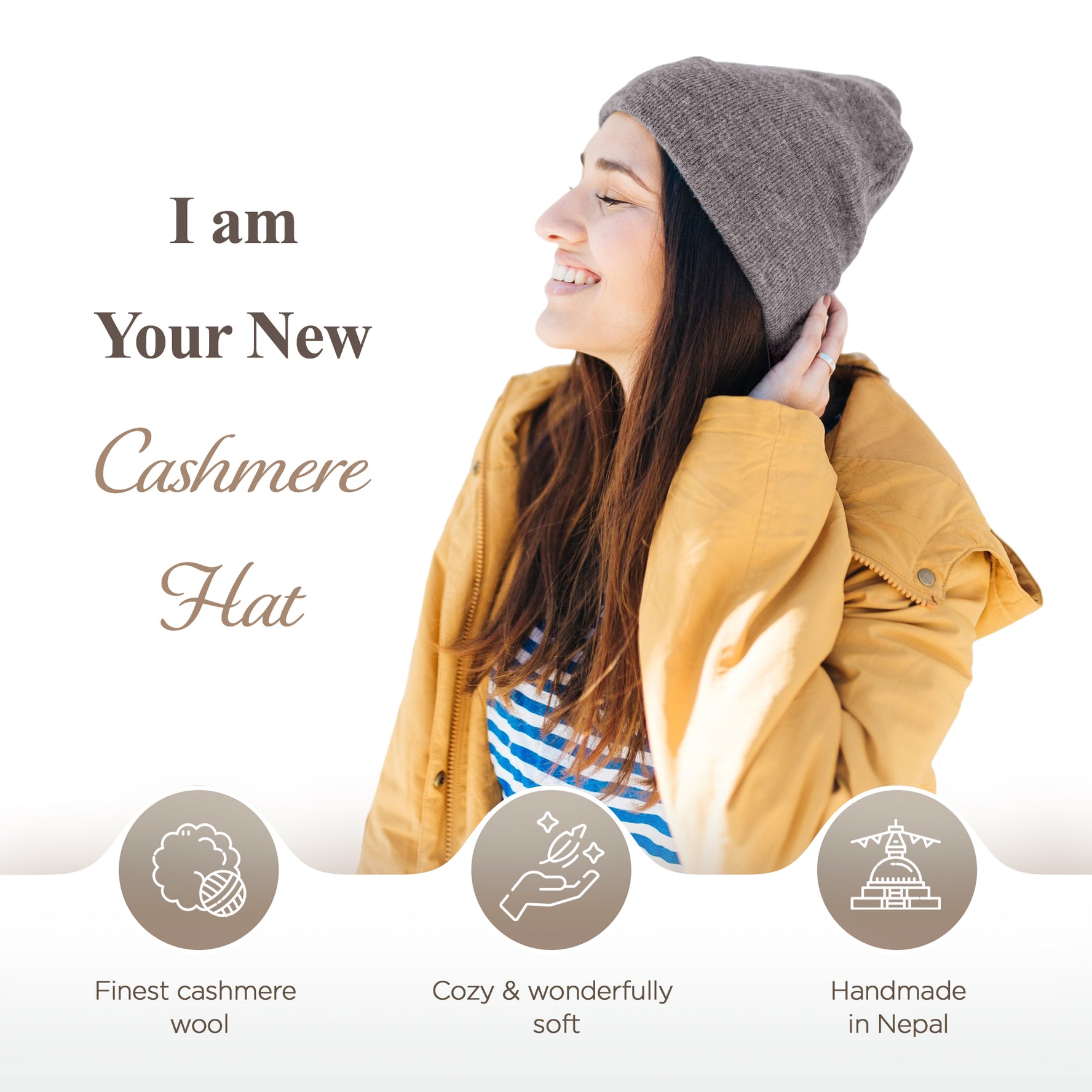 Cappello in cashmere berretto liscio grigio