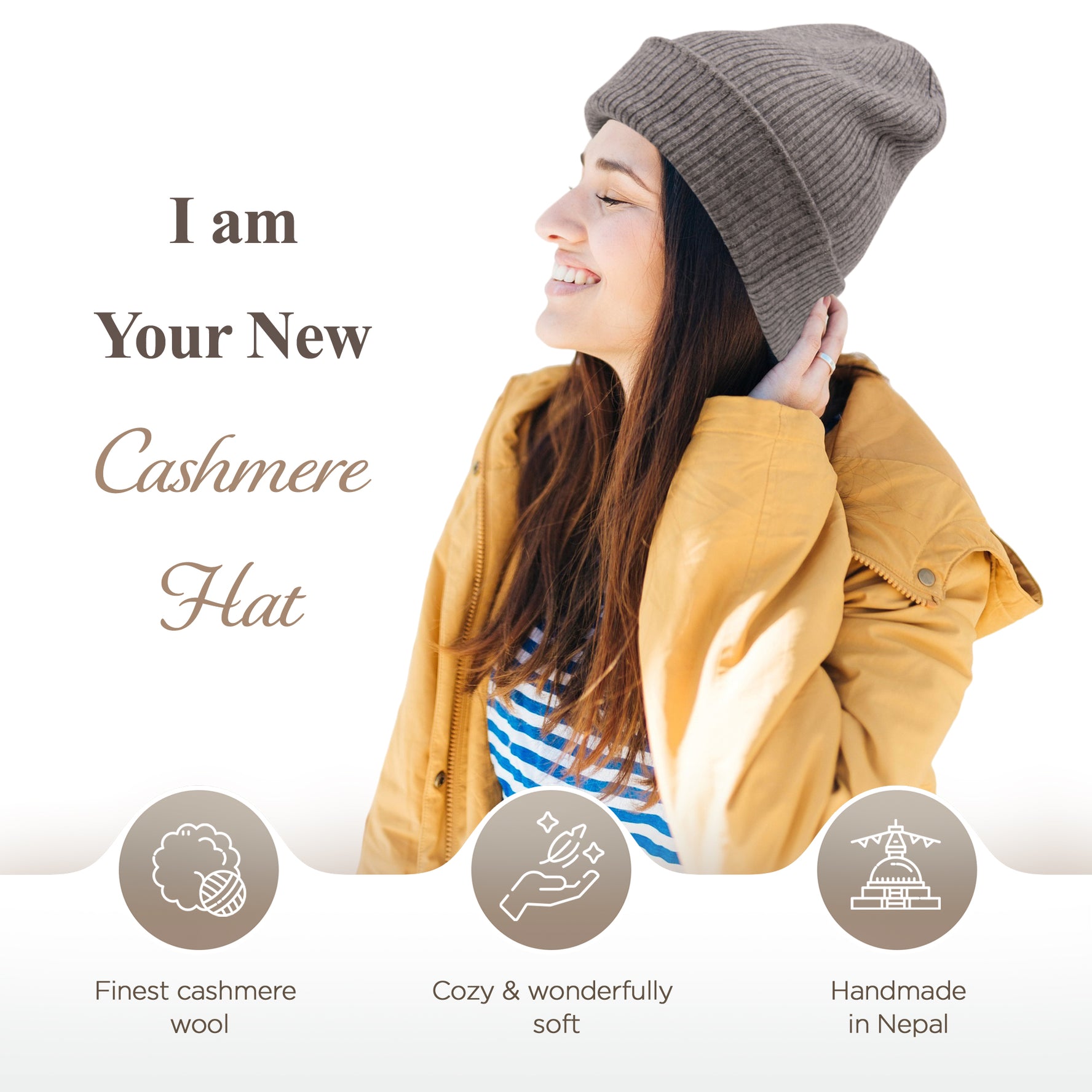 Berretto in cashmere a coste con risvolto - grigio 