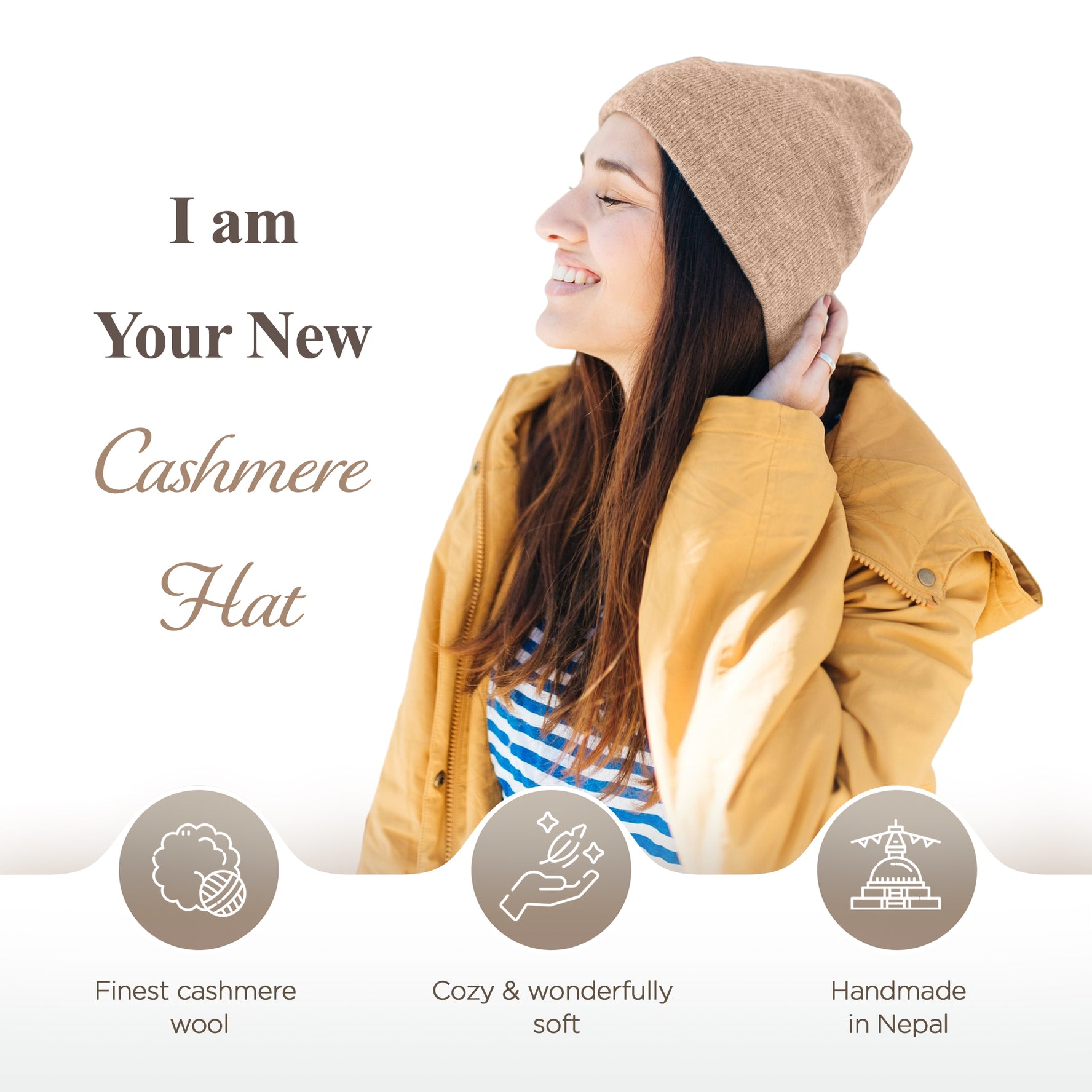 Cappello in cashmere berretto liscio cannella chiaro
