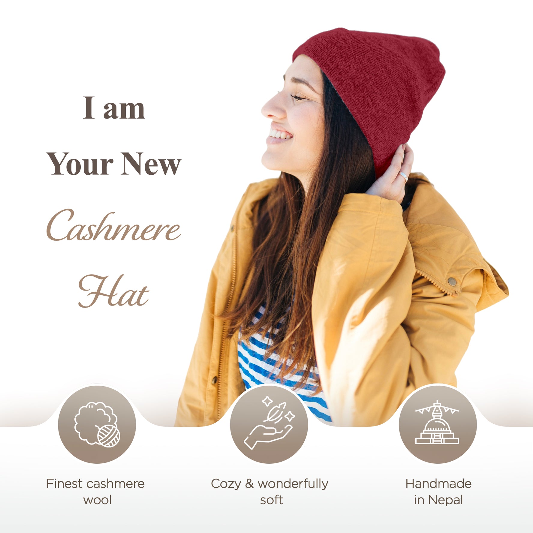Cappello in cashmere berretto liscio rosso scuro