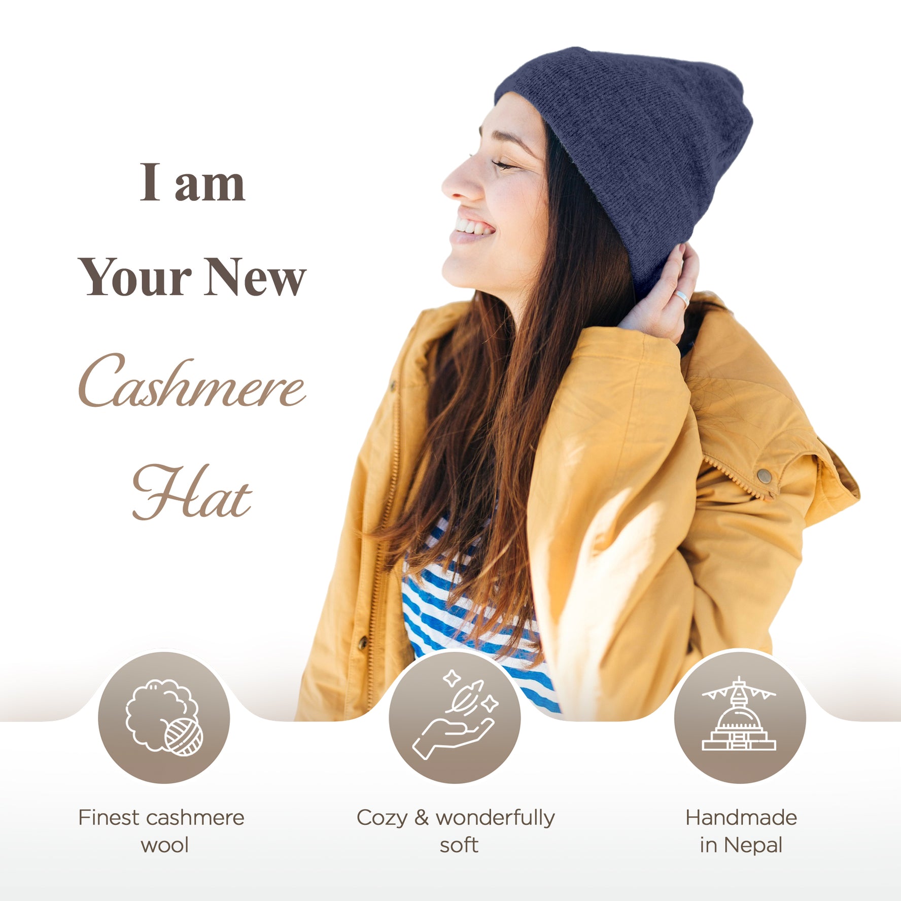 Cappello in cashmere berretto liscio blu scuro