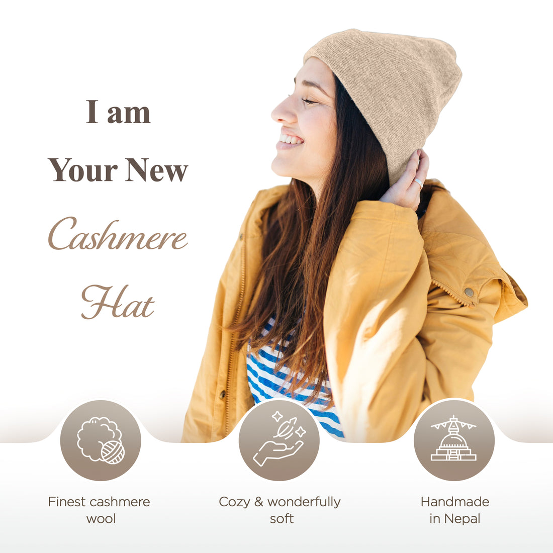 Cappello in cashmere berretto liscio beige