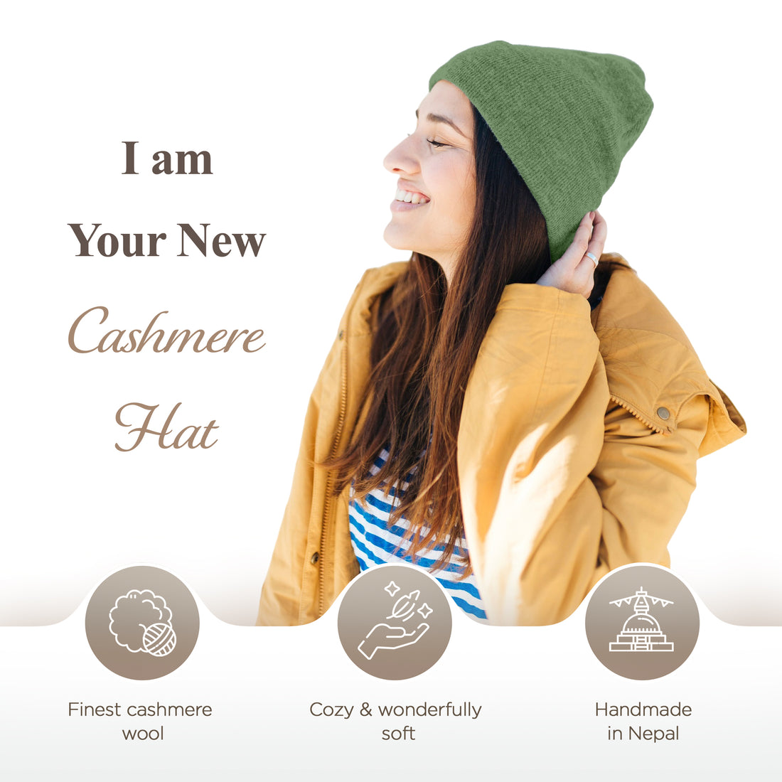 Cappello in cashmere berretto liscio verde