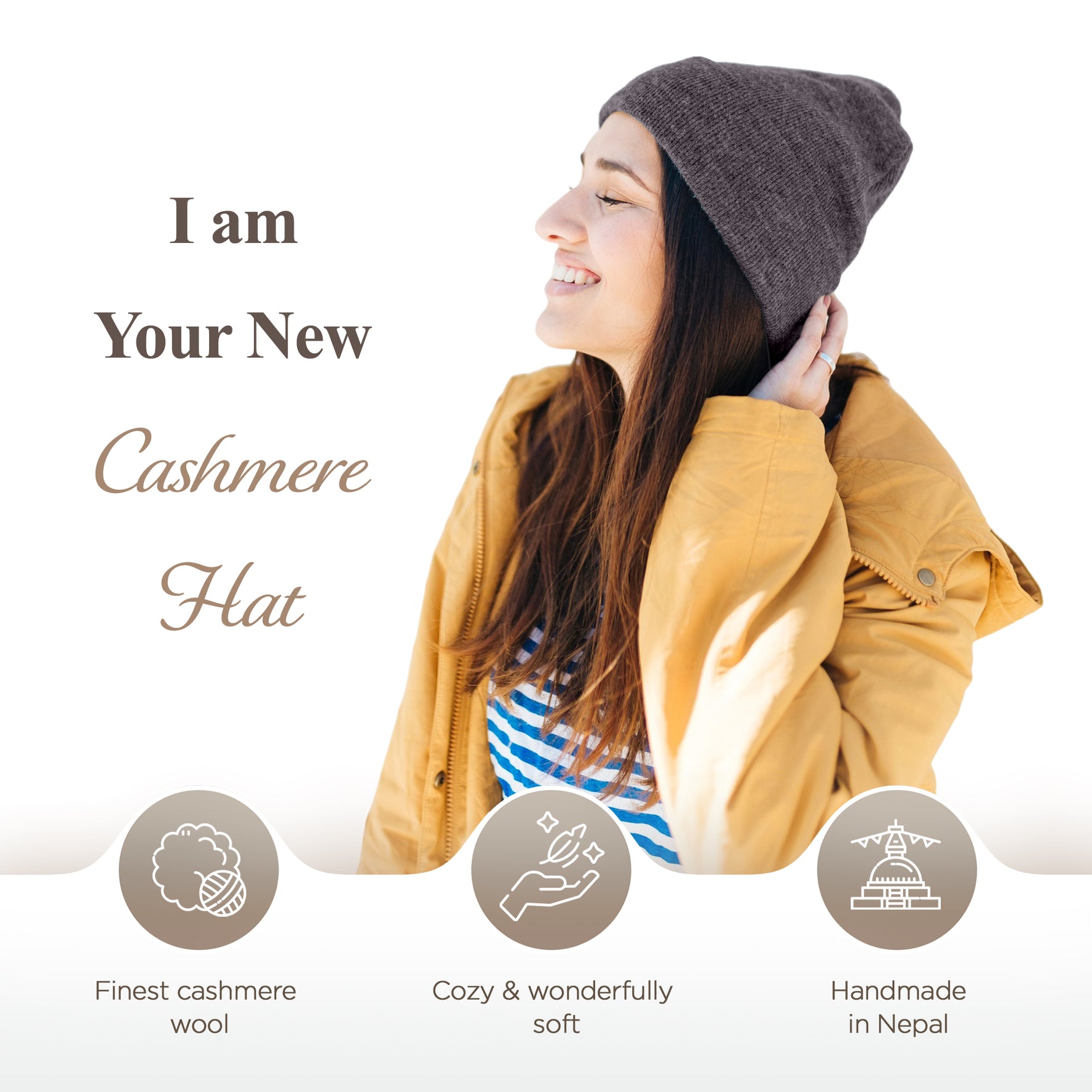 Cappello in cashmere berretto liscio nero grigio