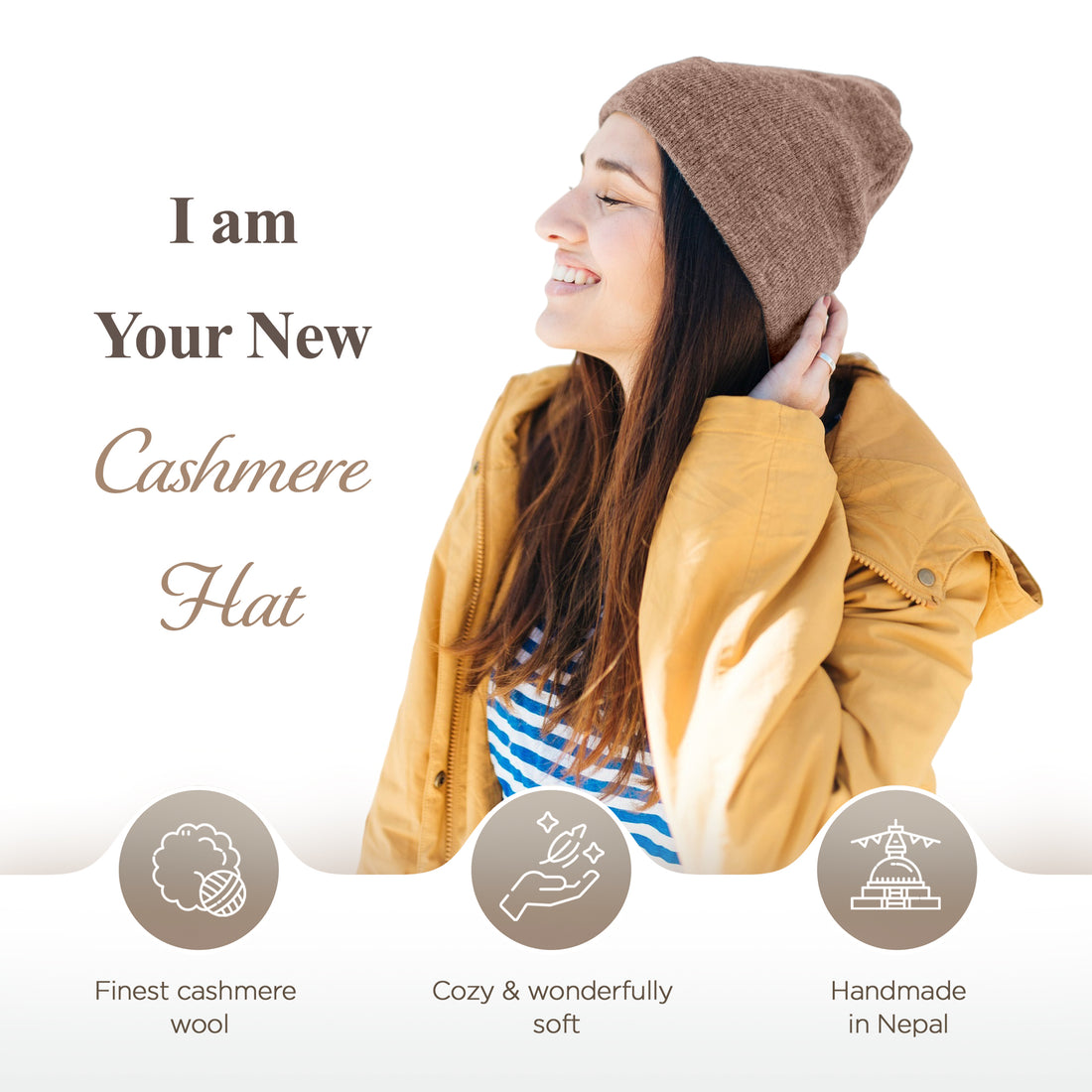 Cappello in cashmere berretto liscio marrone