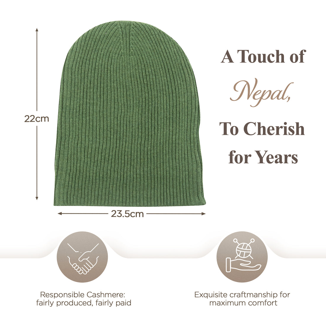 Berretto in cashmere a coste con risvolto - verde scuro 