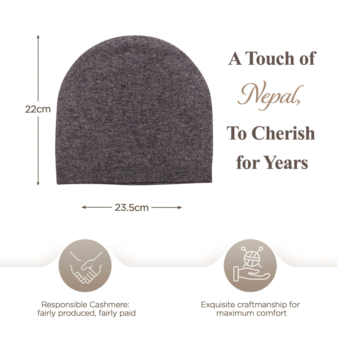 Cappello in cashmere berretto liscio grigio scuro