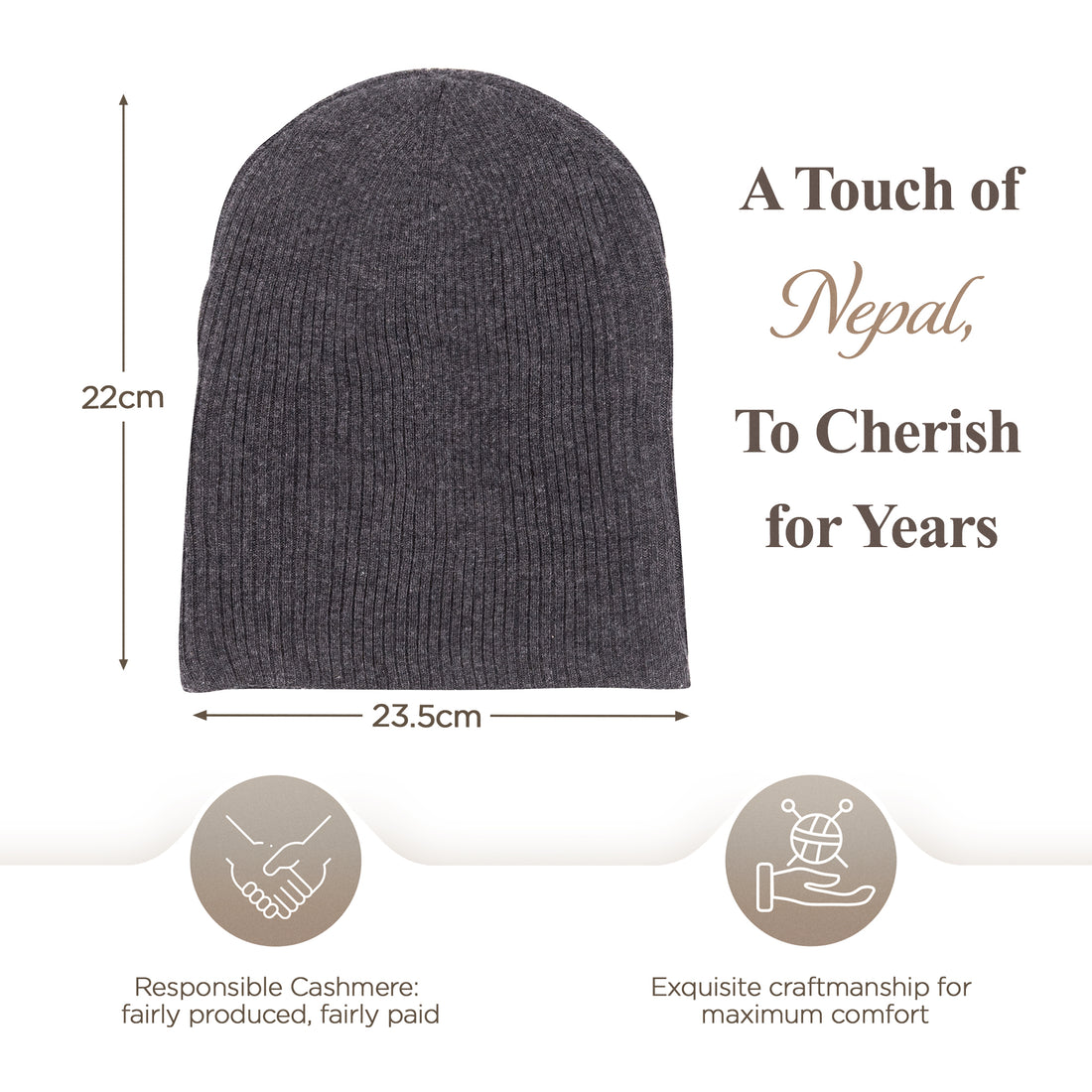 Cappello in cashmere a coste con polsino nero grigio 