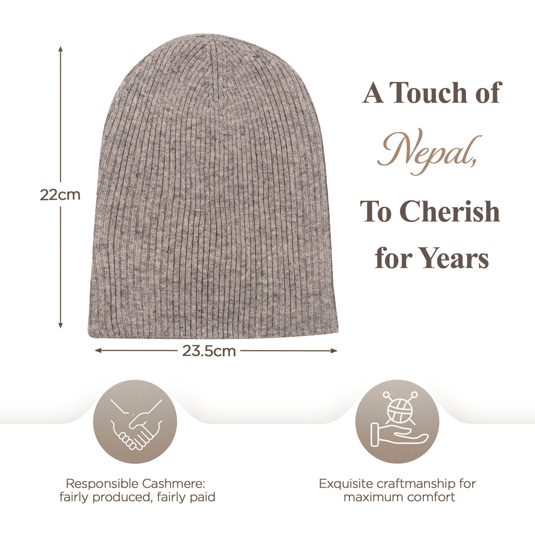 Berretto in cashmere a coste con risvolto - grigio chiaro 
