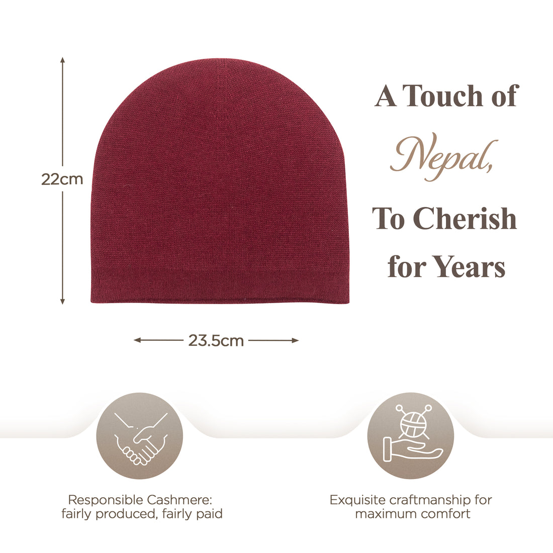 Cappello in cashmere berretto liscio rosso scuro