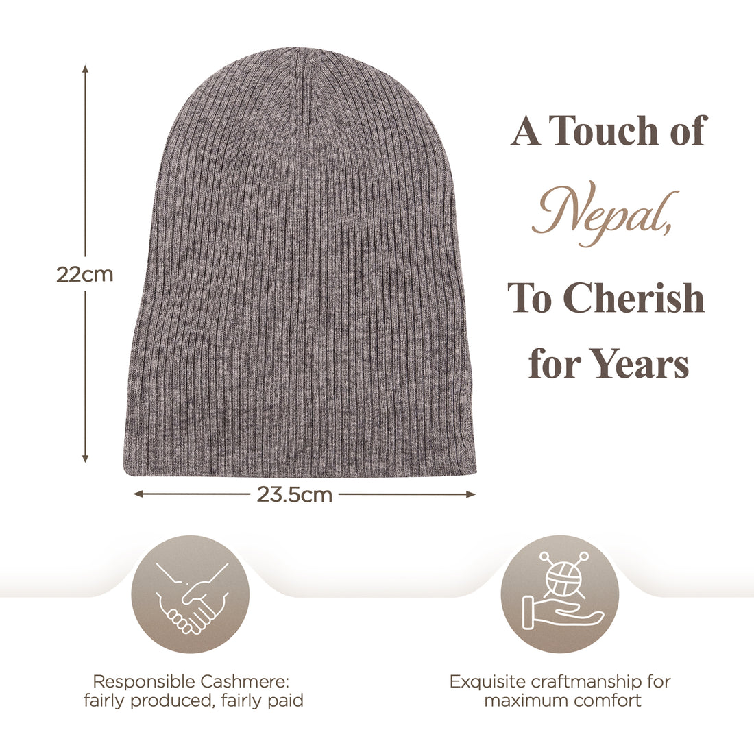 Berretto in cashmere a coste con risvolto - grigio 