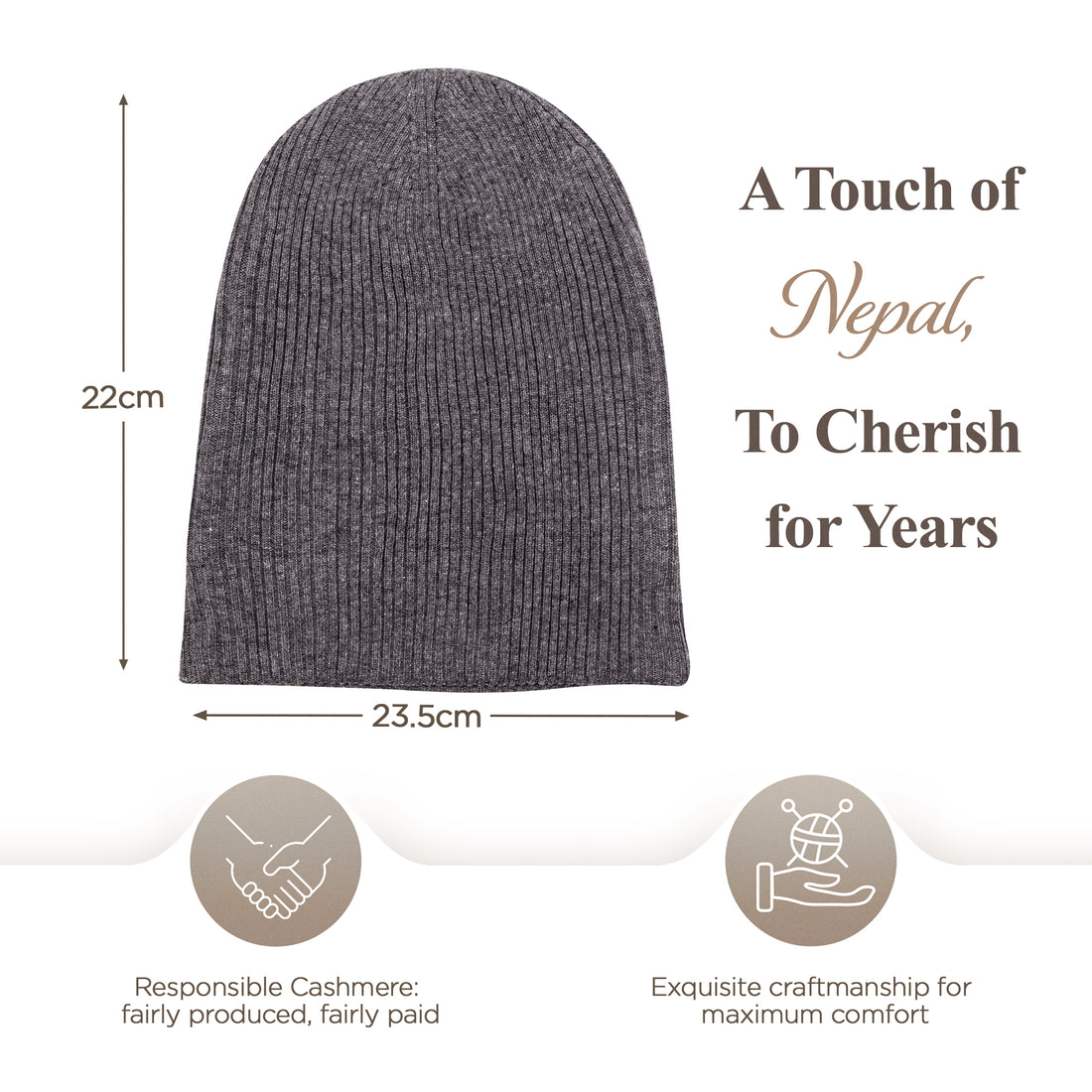 Berretto in cashmere a coste con risvolto - grigio scuro 