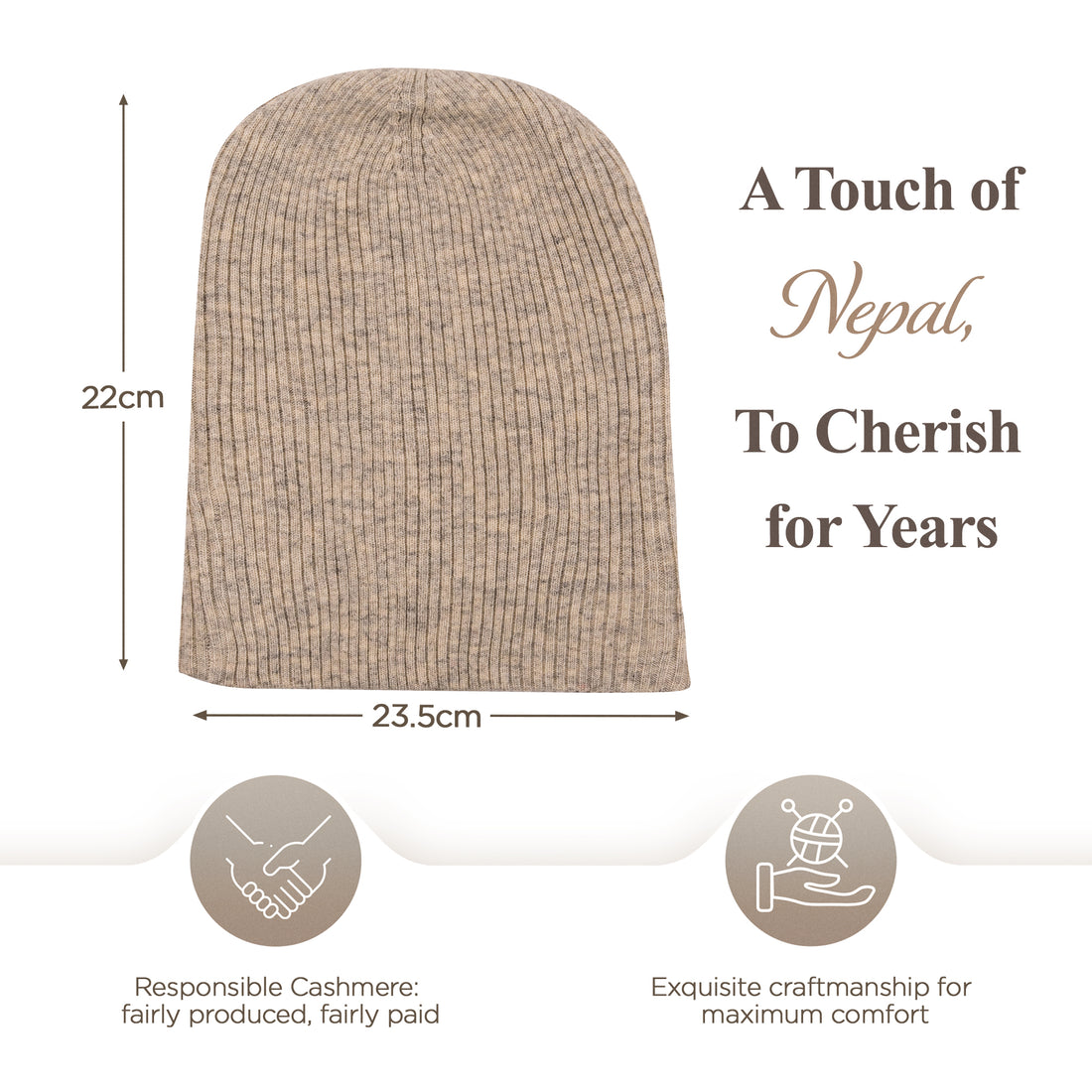 Berretto in cashmere a coste con risvolto - bianco grigio 