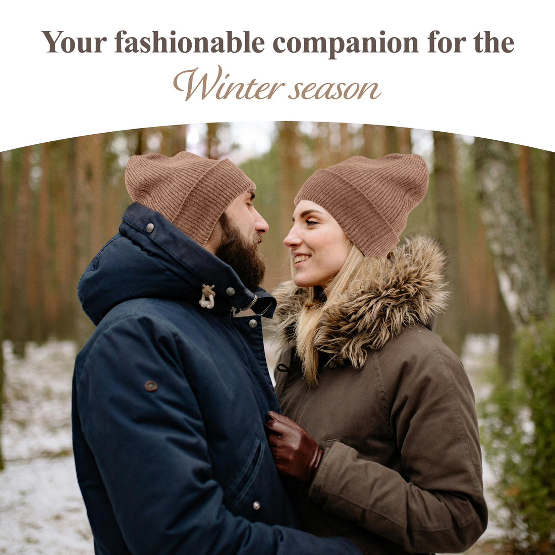 Cappello berretto in cashmere a coste con risvolto marrone 