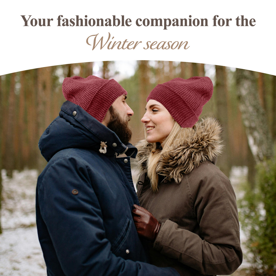 Berretto in cashmere a coste con risvolto - rosso scuro 