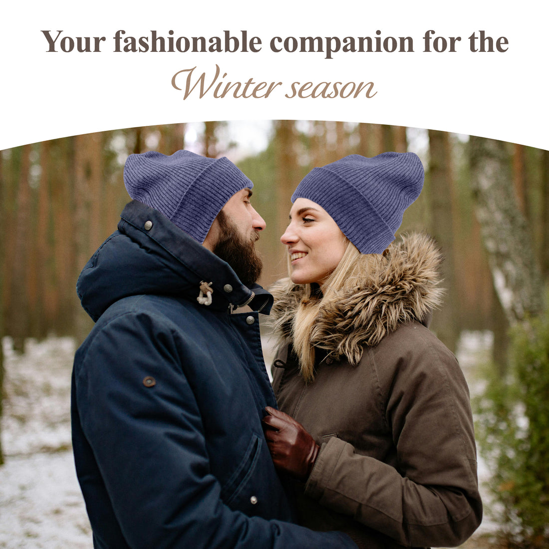 Cappello berretto in cashmere a coste con risvolto blu scuro 