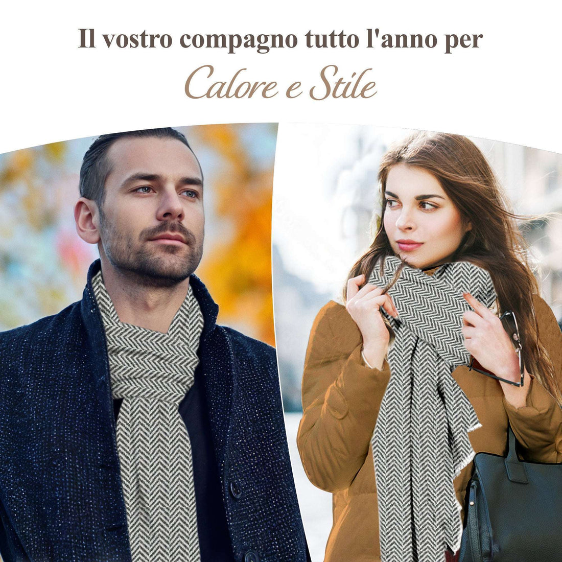 Sciarpa in cashmere grigia con motivo a piccola spina di pesce