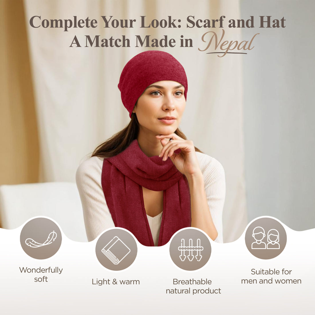 Cappello in cashmere berretto liscio rosso scuro