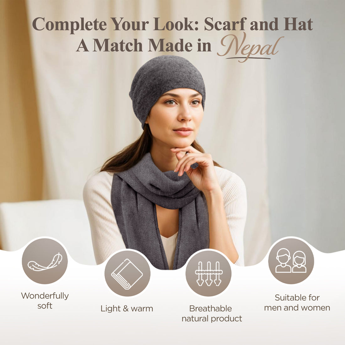 Cappello in cashmere berretto liscio grigio scuro